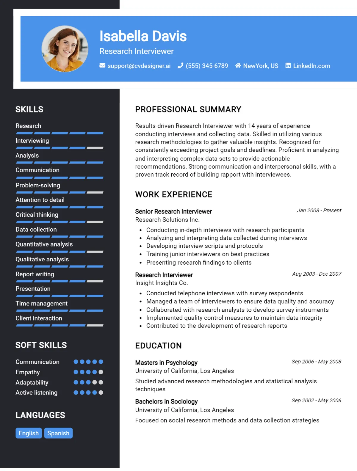 Research Interviewer CV Example For 2026: Free Downloadable Templates Preview