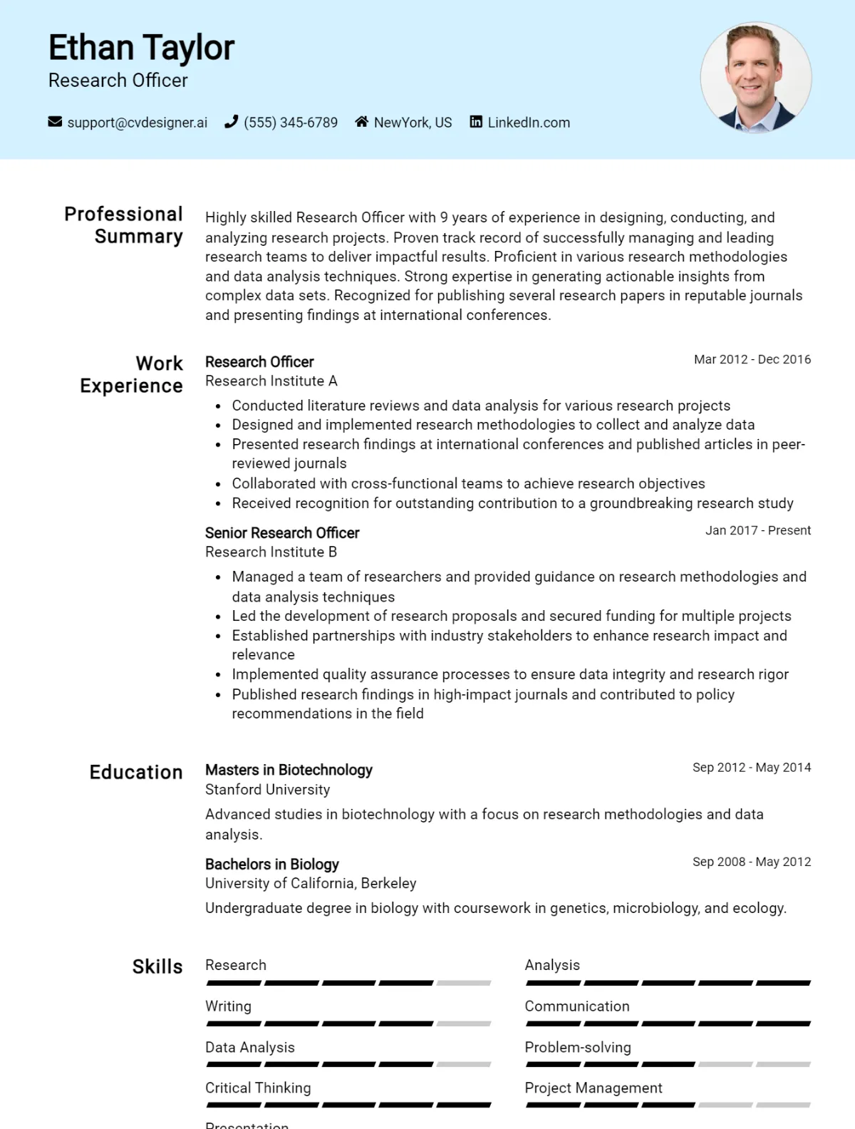 Research Officer CV Example For 2026: Free Downloadable Templates Preview