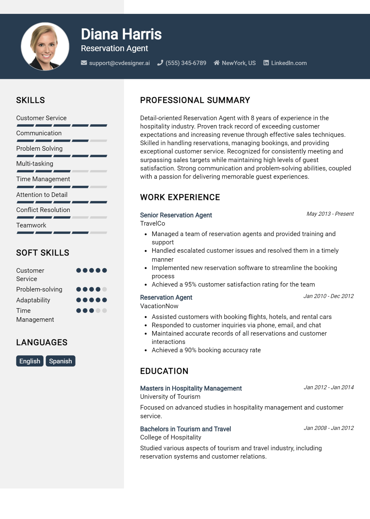 Reservation Agent Resume Example for 2026: Resume Guide Preview