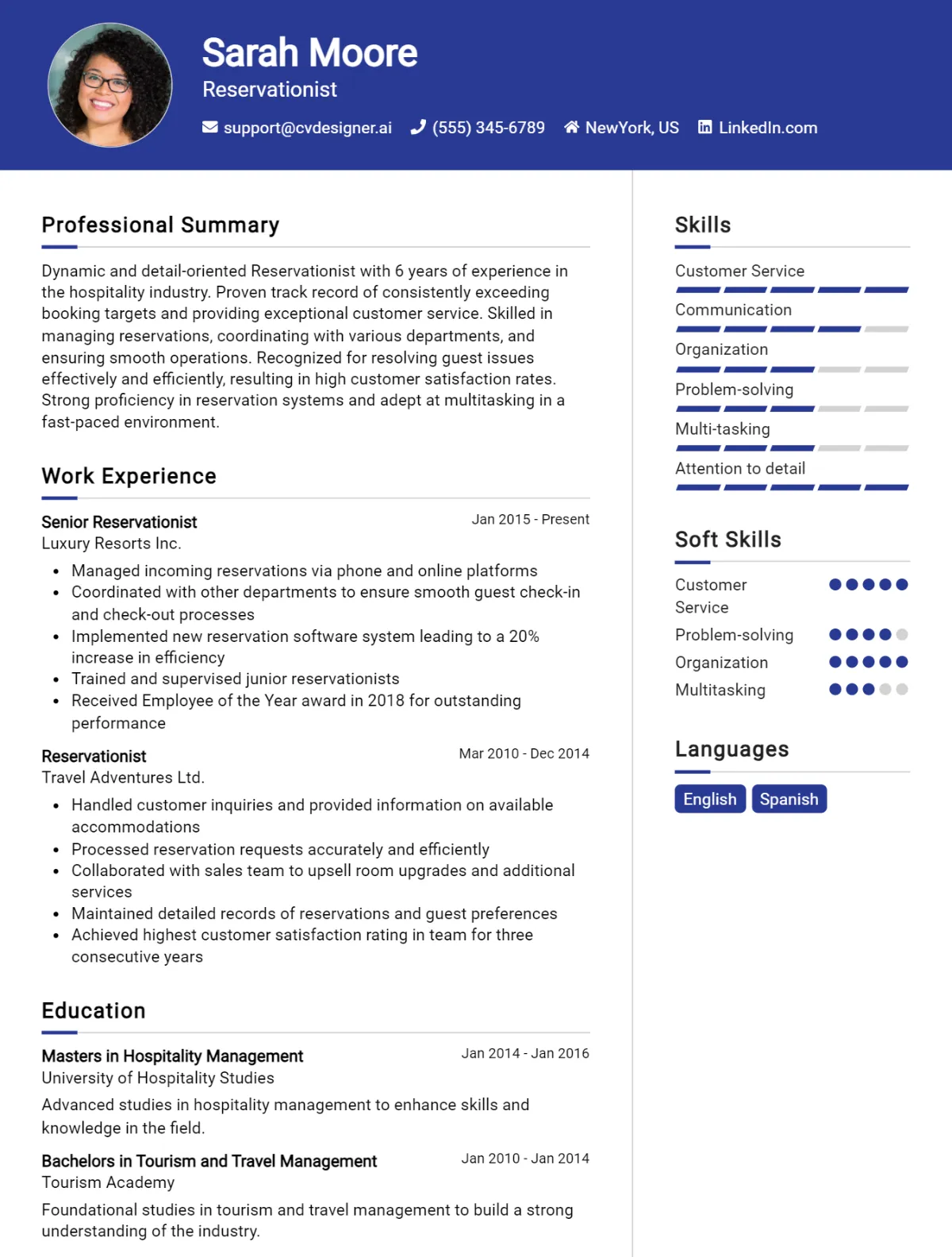 Reservationist CV Example For 2026: Top Tips & Samples Preview