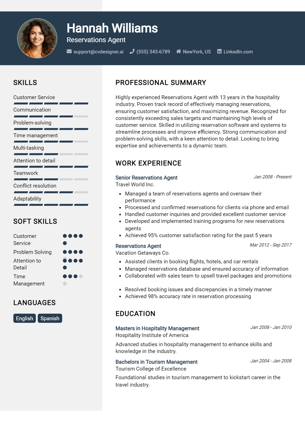 Reservations Agent Resume Example for 2026: How to Create a Professional CV Preview