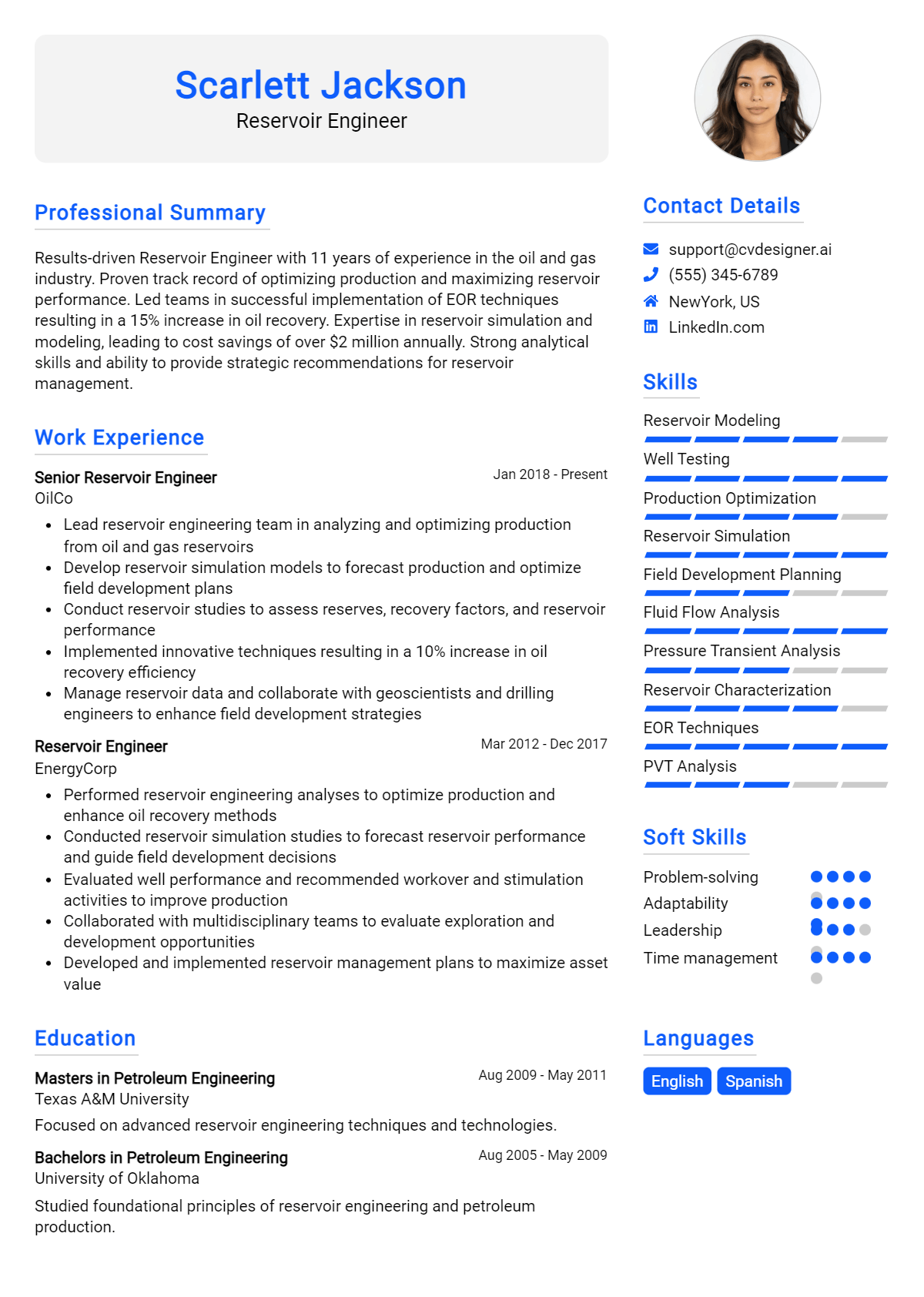 Reservoir Engineer Resume Example for 2026: Ultimate Guide Preview
