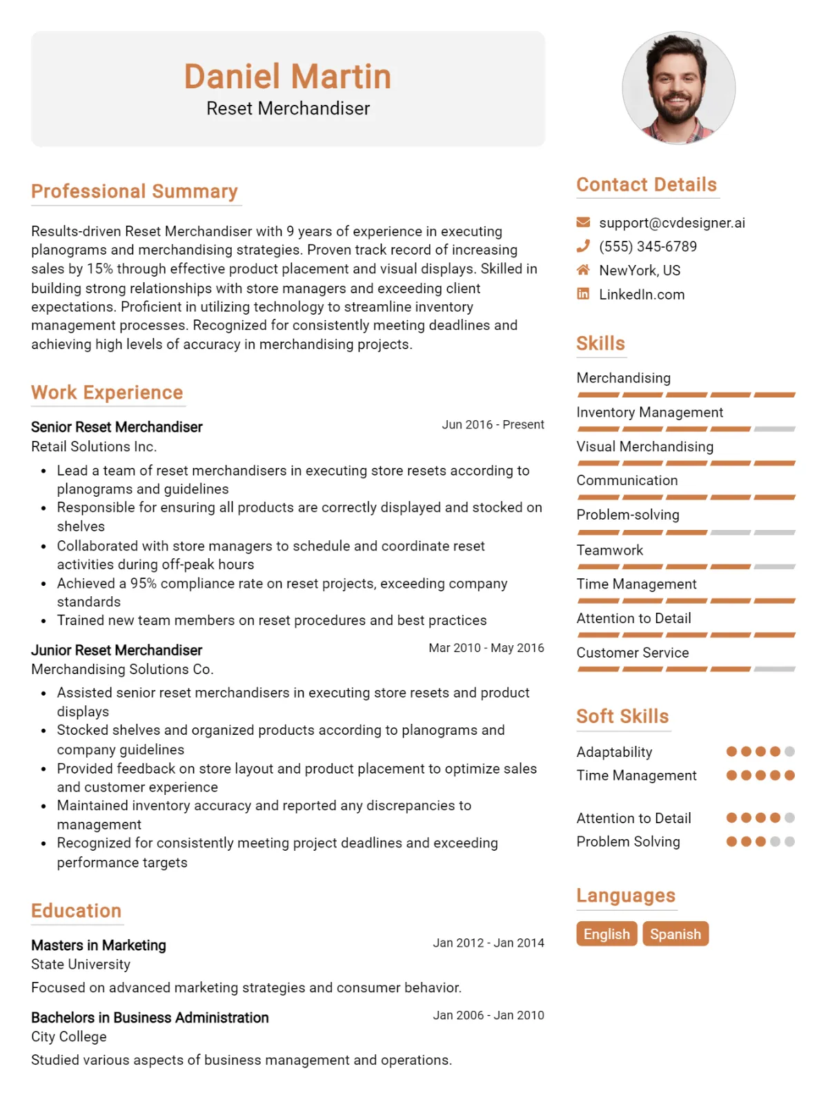 Reset Merchandiser CV Example For 2026: Free Downloadable Templates Preview