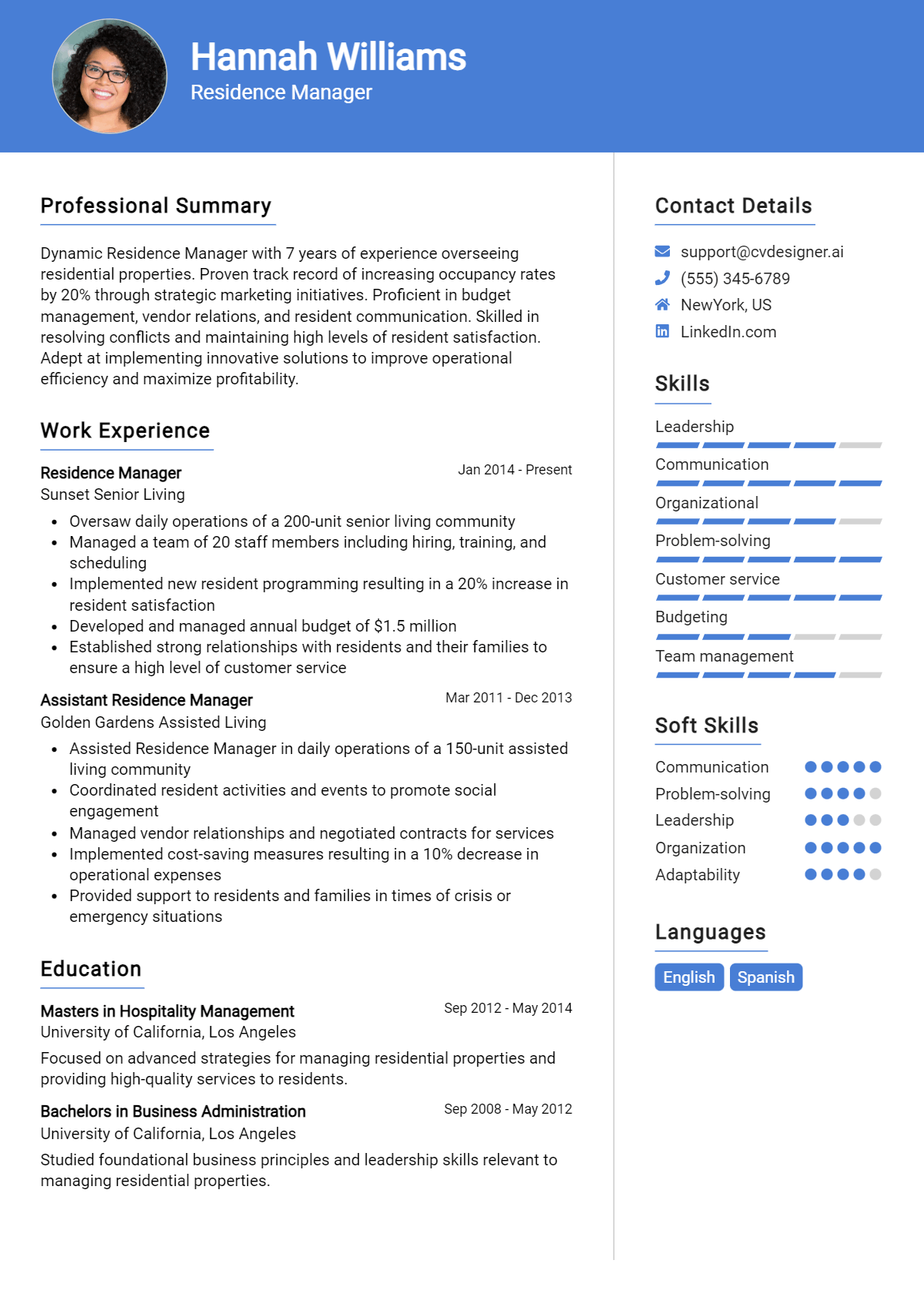 Residence Manager Resume Example for 2026: Writing Guide Preview