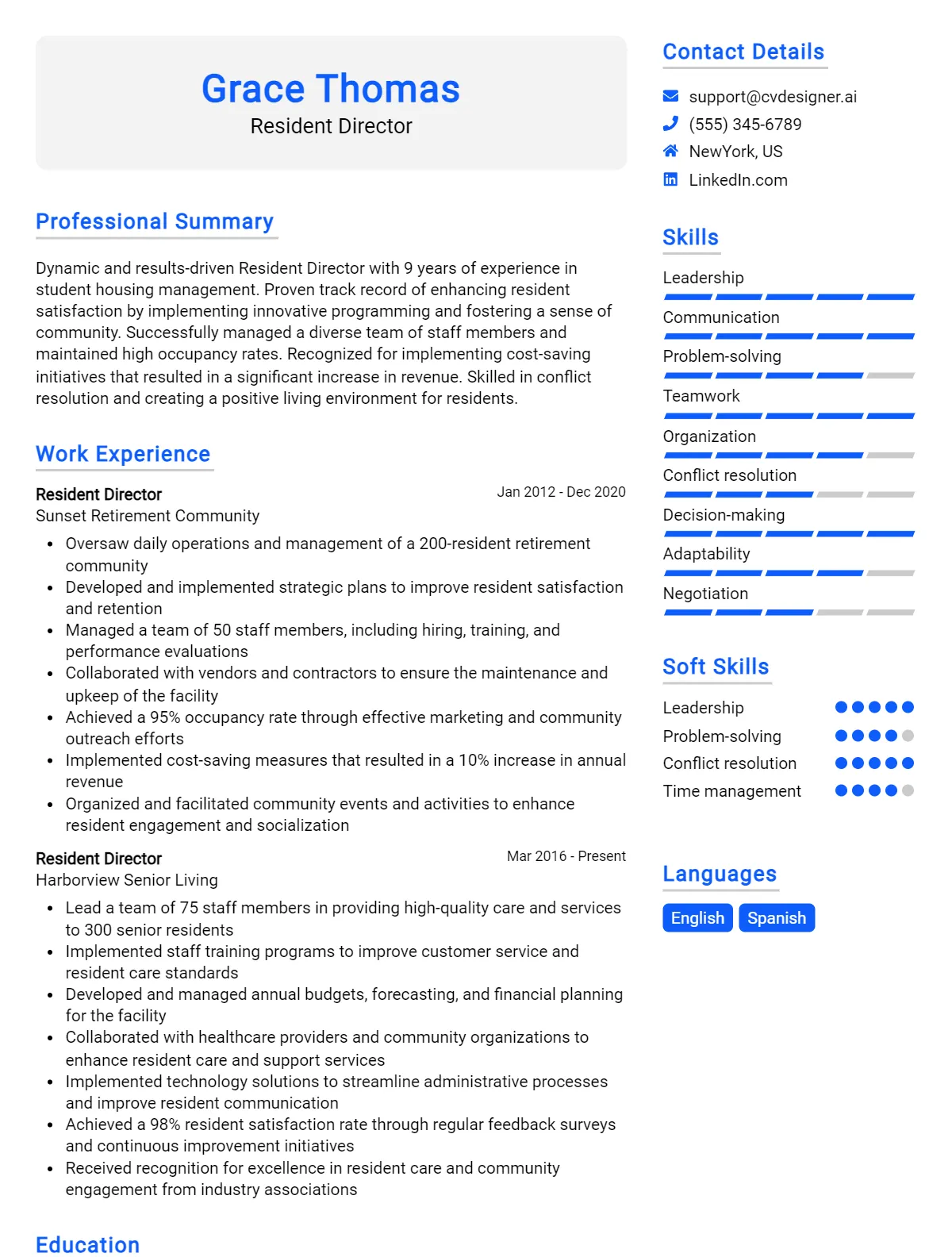 Resident Director CV Example For 2026: Ultimate Guide Preview
