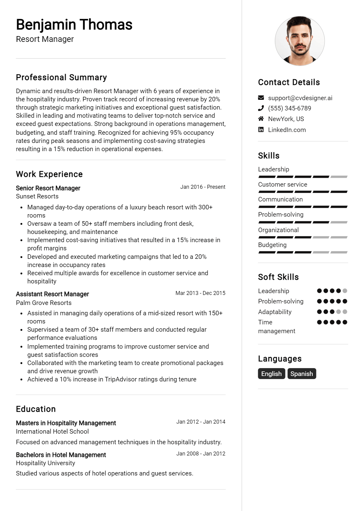Resort Manager Resume Example for 2026: Top CV Skills Preview