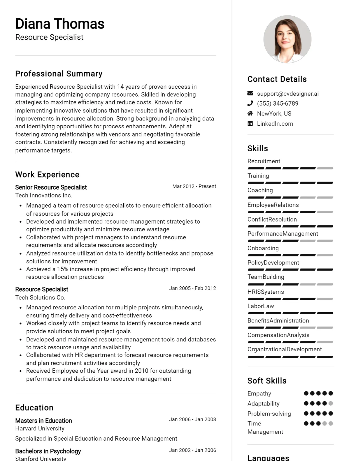 Resource Specialist CV Example For 2026: Proven Tips & Templates Preview