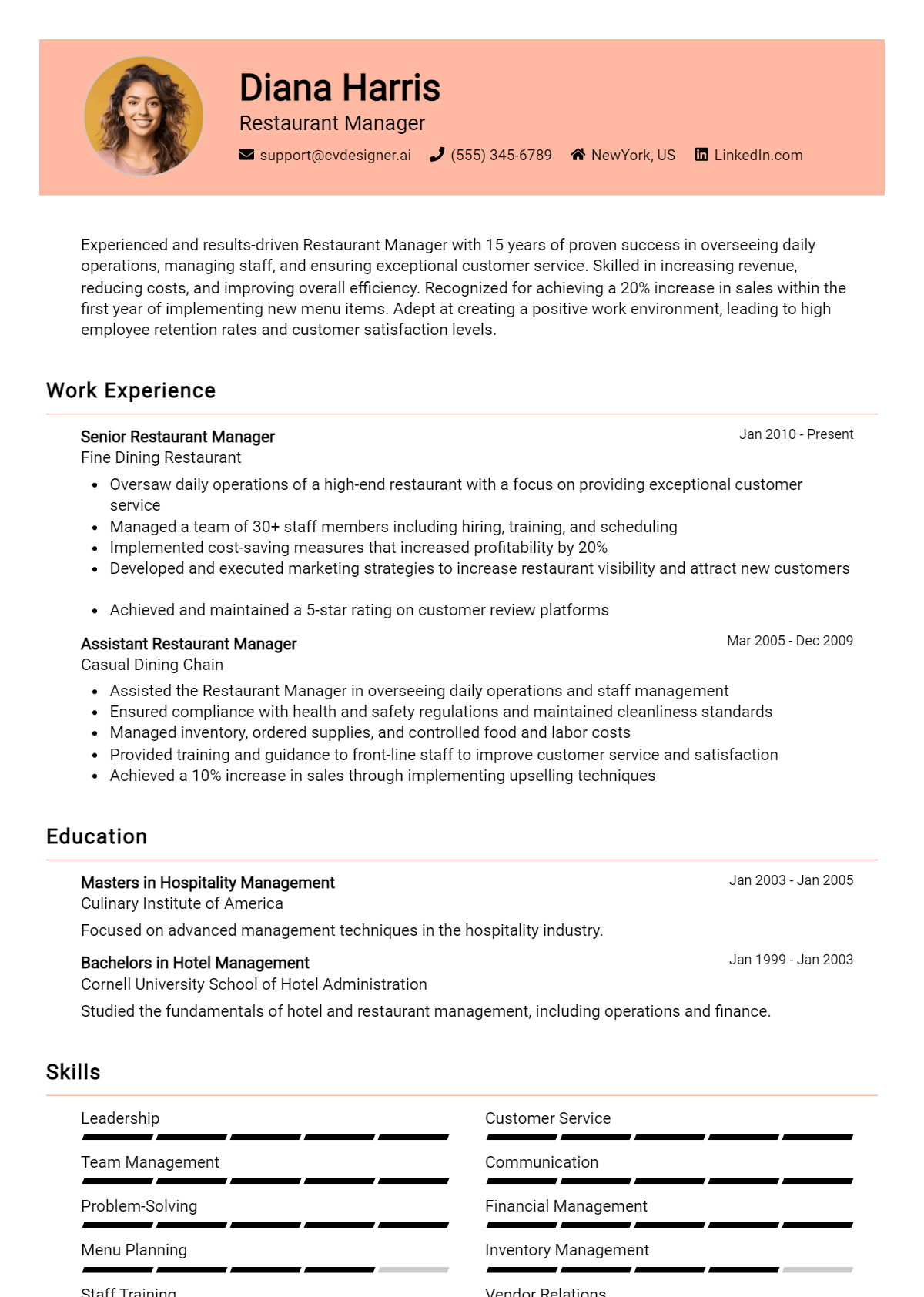 Restaurant Manager Resume Example for 2026: Best Formatting Tips Preview