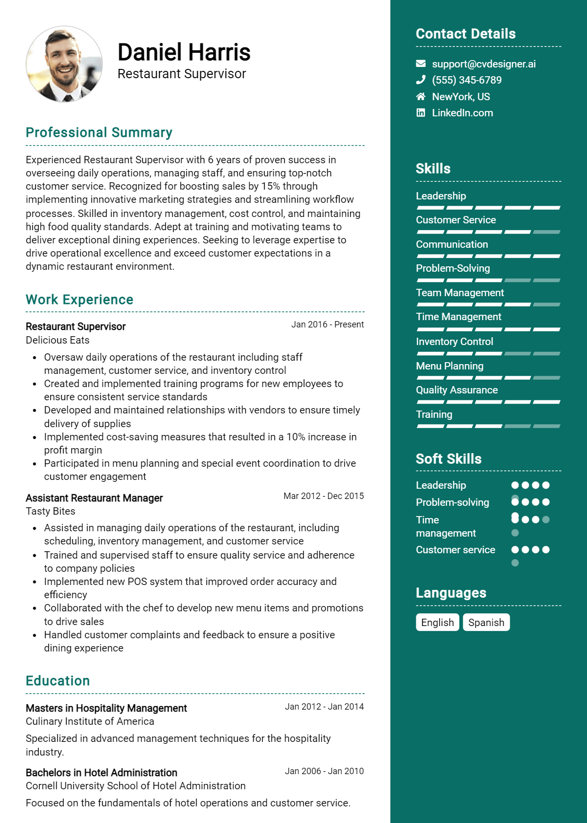 Restaurant Supervisor Resume Example for 2026: Best Writing Guide Preview