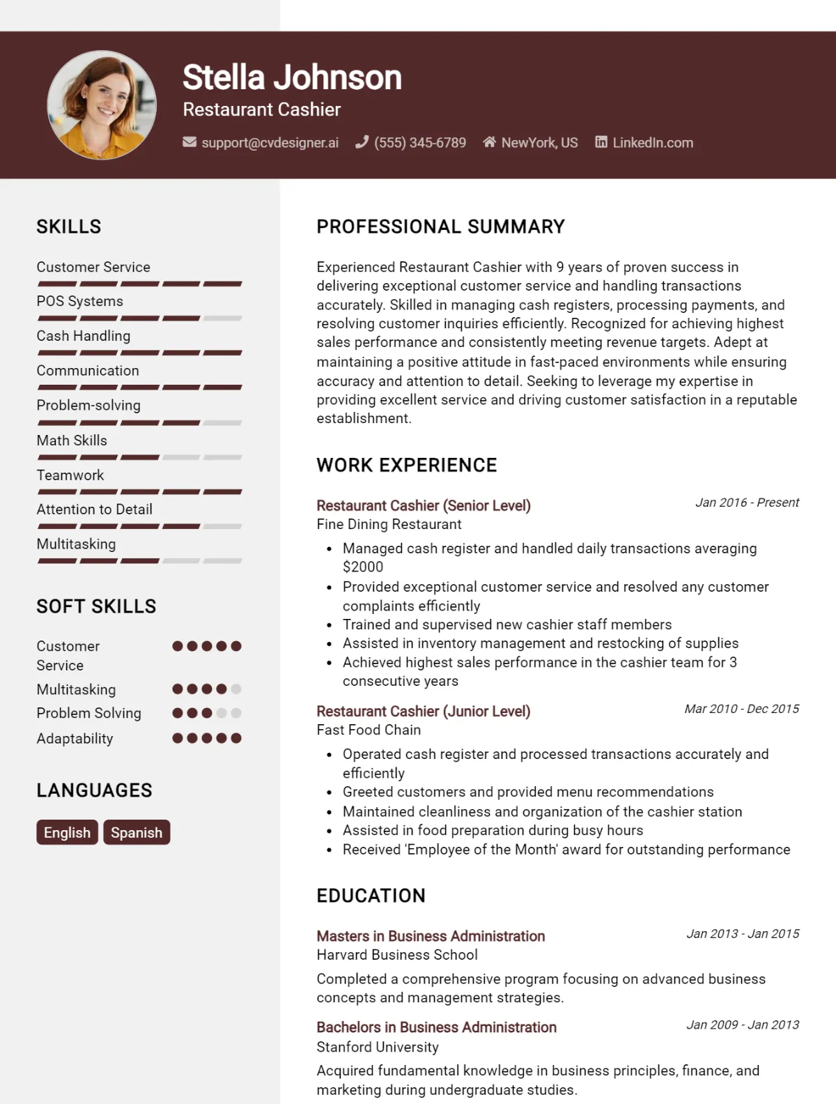 Restaurant Cashier CV Example For 2026: How to Craft a Winning CV Preview