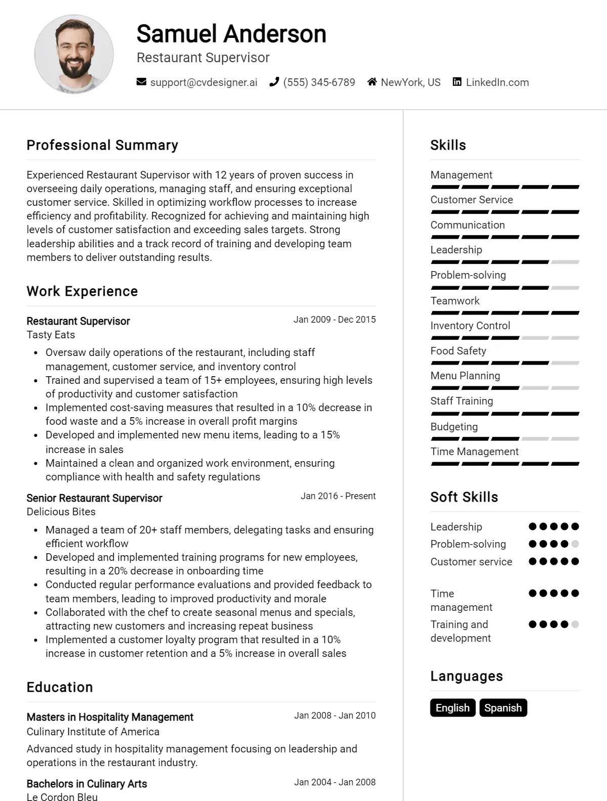 Restaurant Supervisor CV Example For 2026: Effective CV Writing Tips Preview