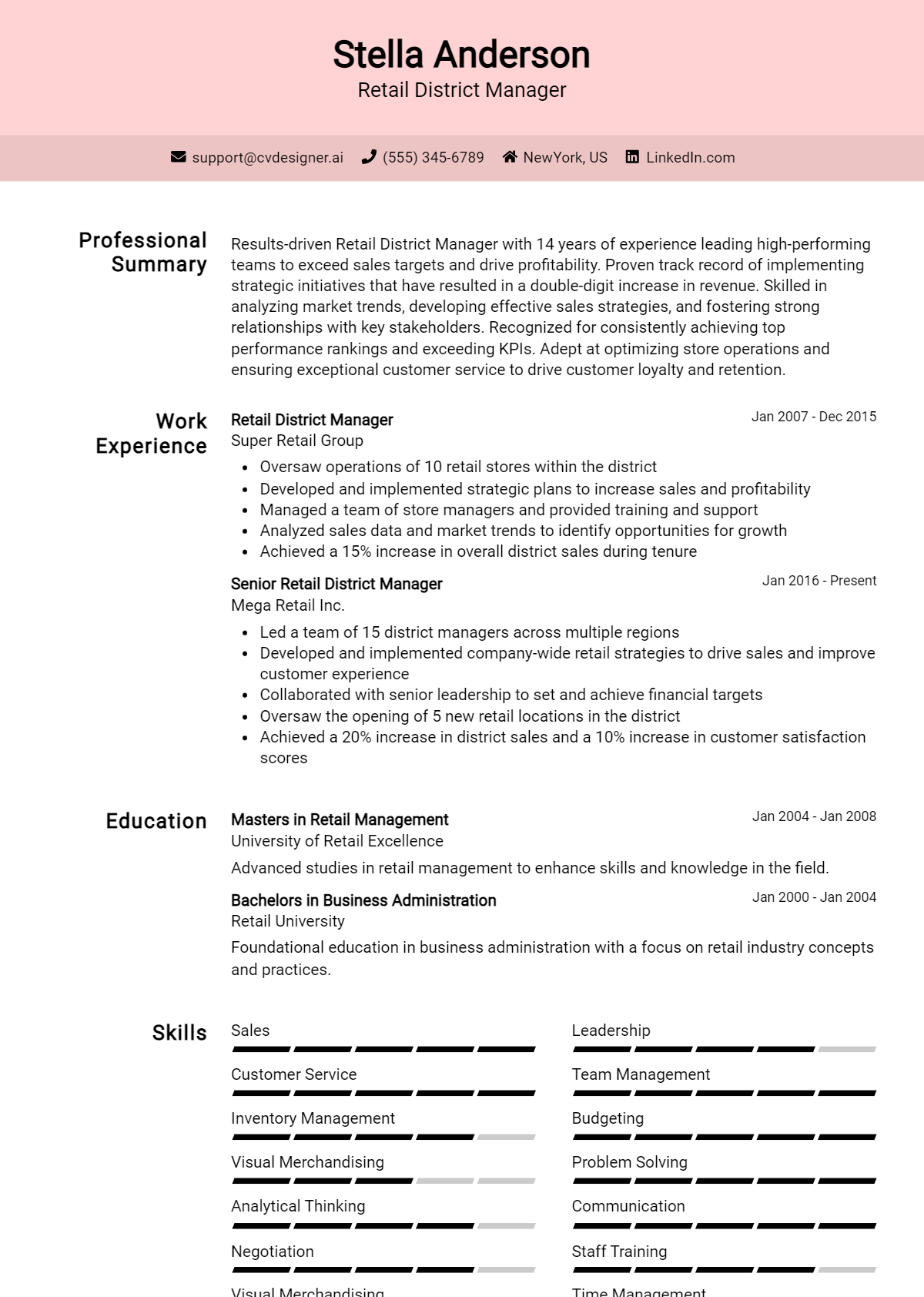 Retail District Manager Resume Example for 2026: Best Tips & Templates Preview