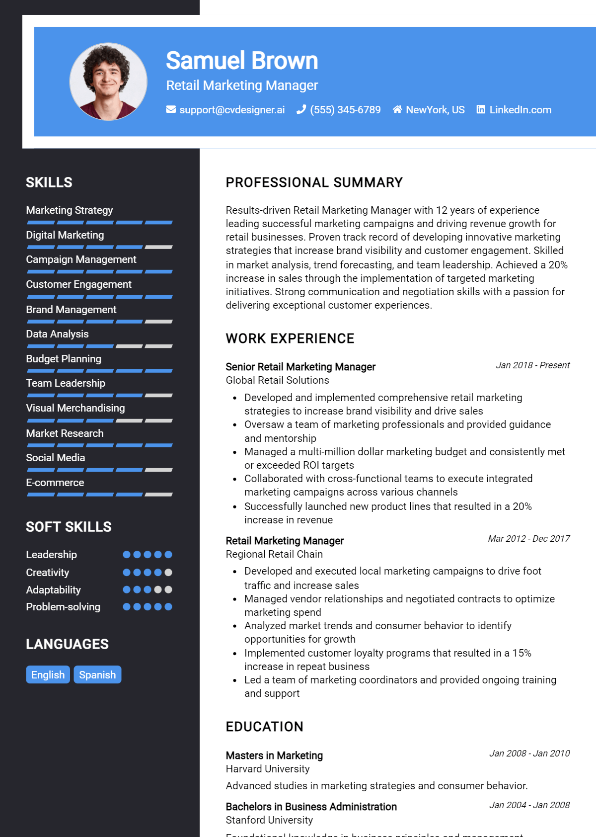 Retail Marketing Manager Resume Example for 2026: Best Writing Tips Preview