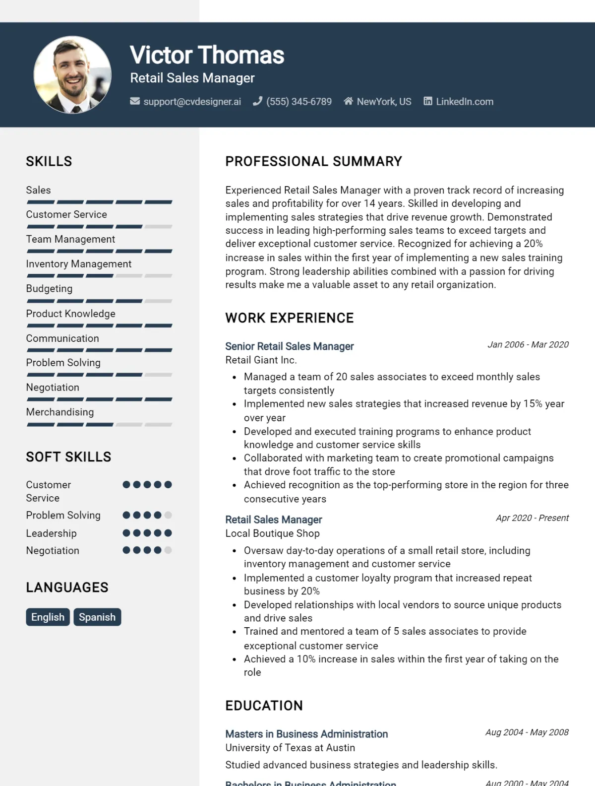 18 Retail Sales Manager CV Examples And Templates For 2026 Preview