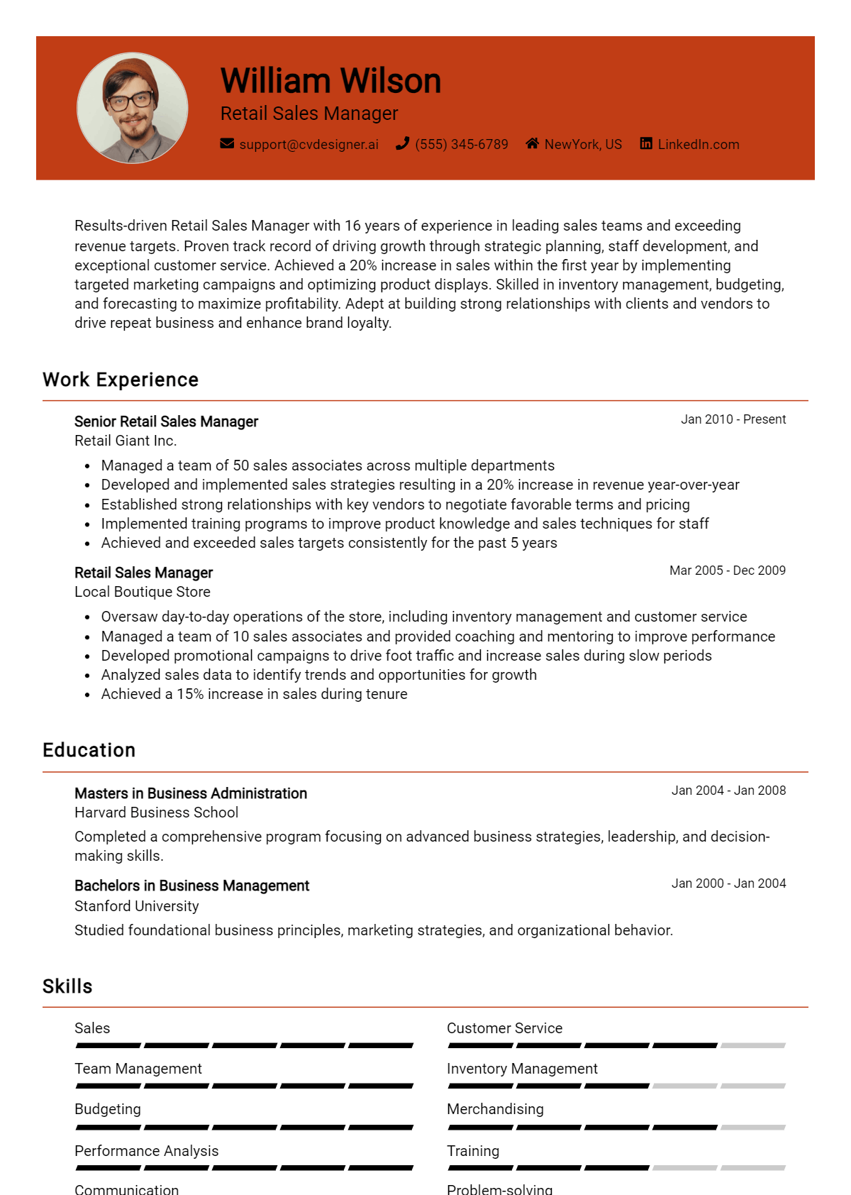 Retail Sales Manager Resume Example for 2026: Free Templates Preview