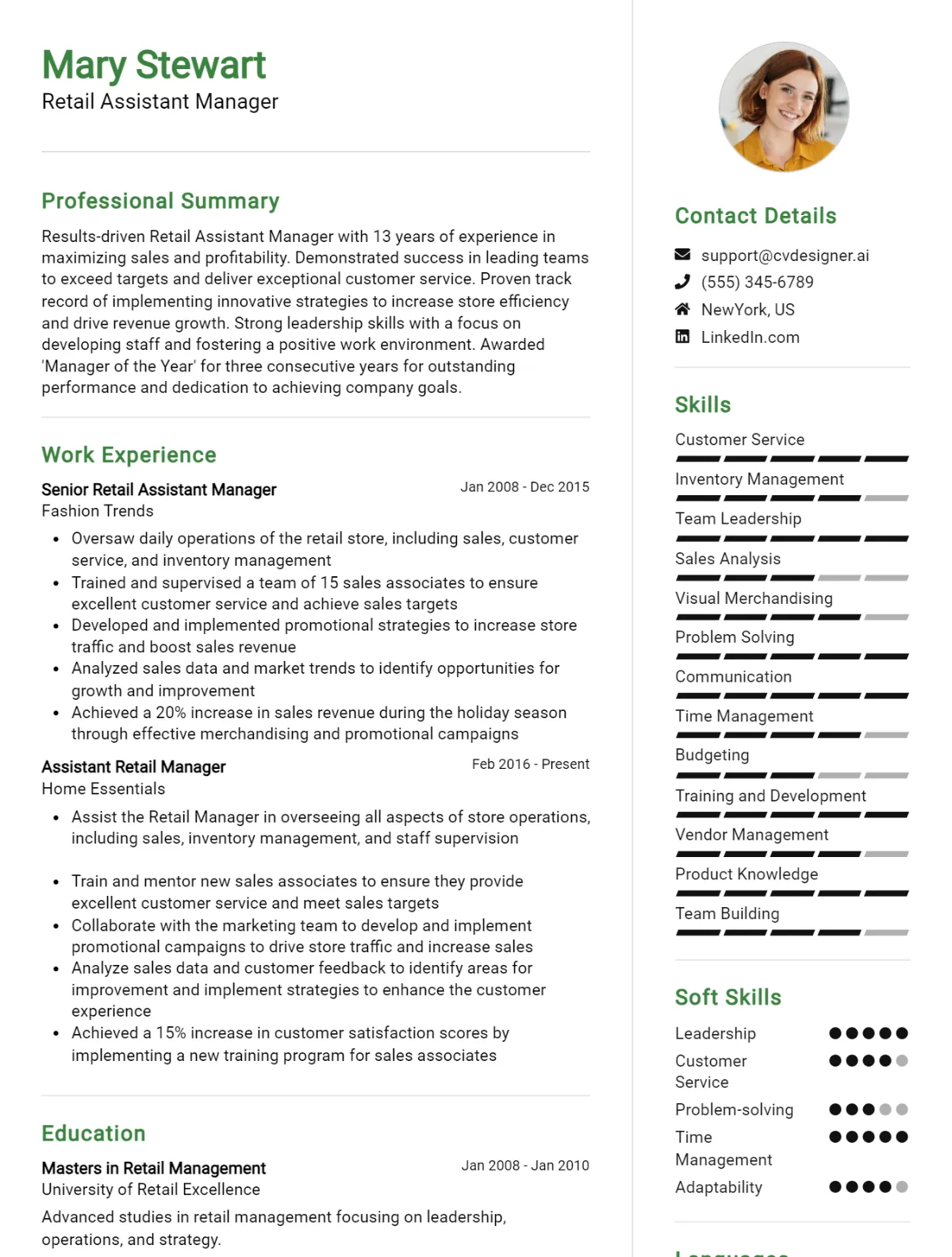 Retail Assistant Manager CV Example For 2026: How to Craft a Winning CV Preview