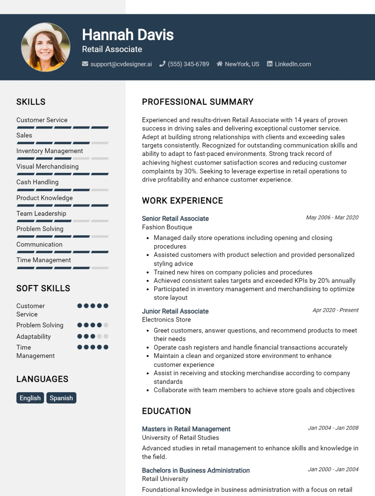 Retail Associate CV Example For 2026: Top CV Skills Preview