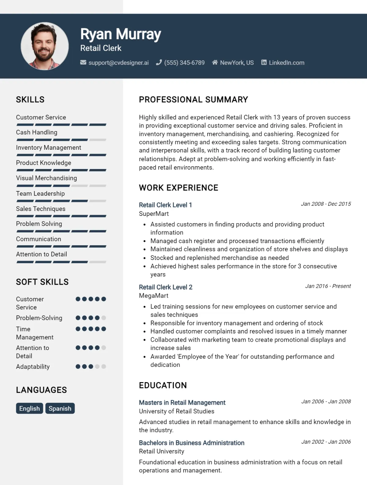 16 Retail Clerk CV Examples And Templates For 2026 Preview