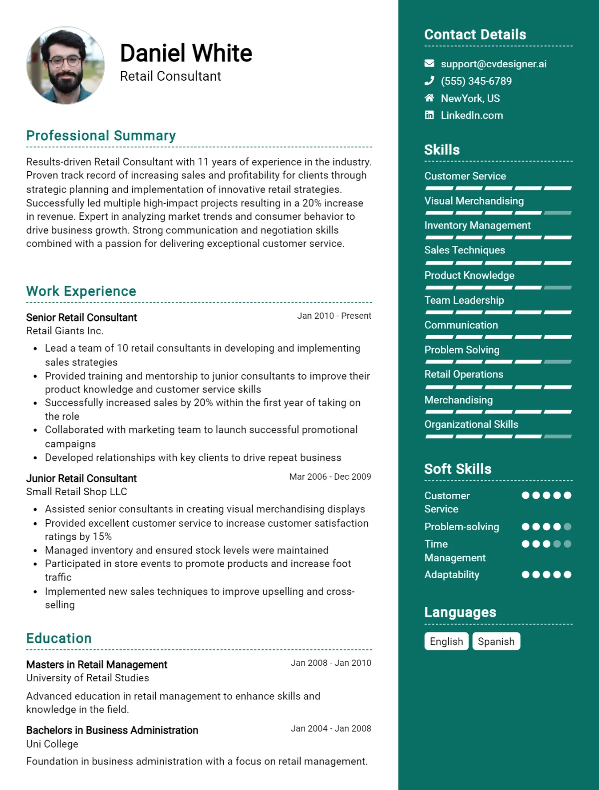 Retail Consultant CV Example For 2026: Examples & Free Templates Preview