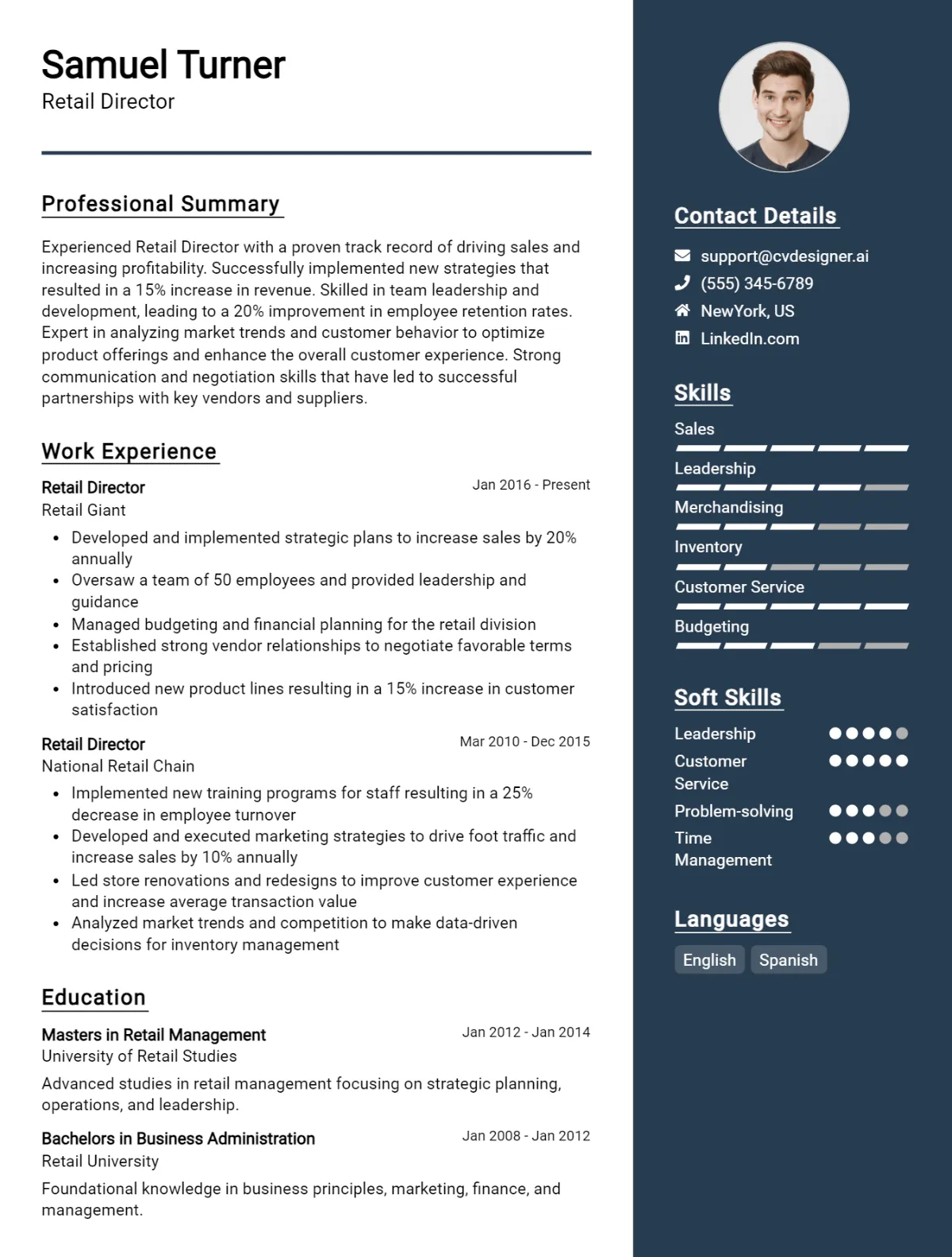 Retail Director CV Example For 2026: Free Professional Templates Preview
