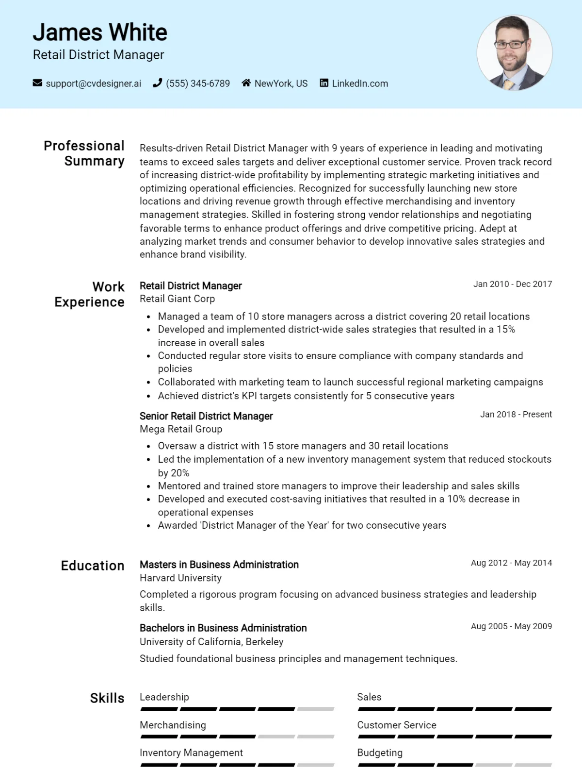Retail District Manager CV Example For 2026: Samples & Best Practices Preview