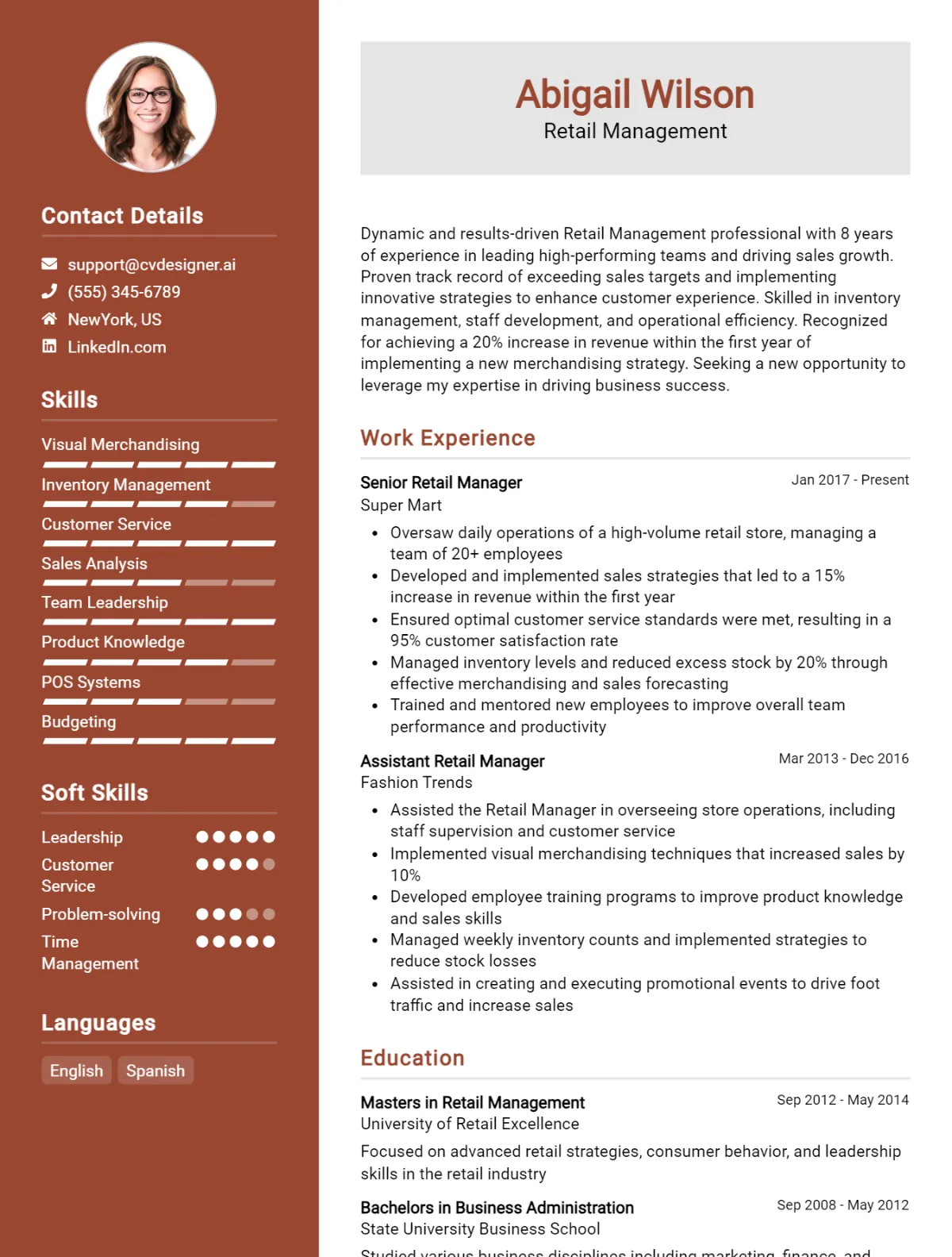 18 Retail Management CV Example For 2026: Top CV Skills Preview