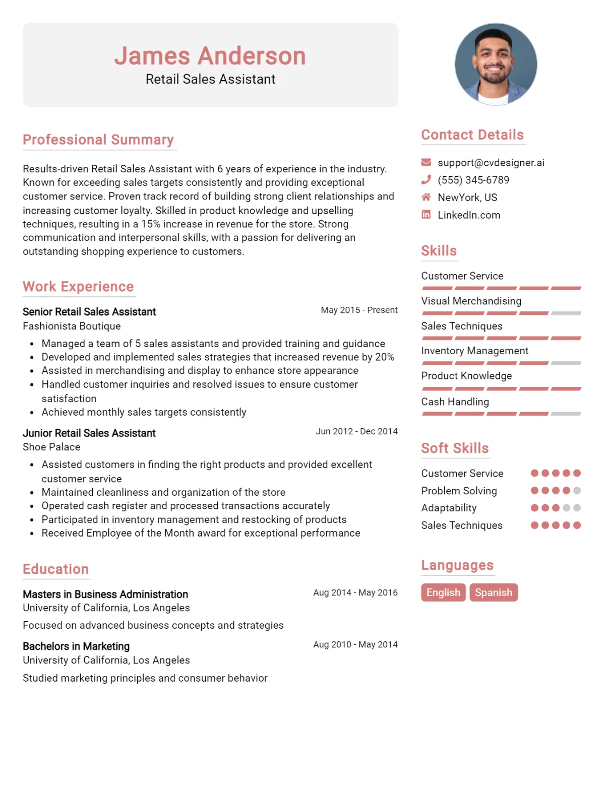 Retail Sales Assistant CV Example For 2026: Top CV Skills Preview