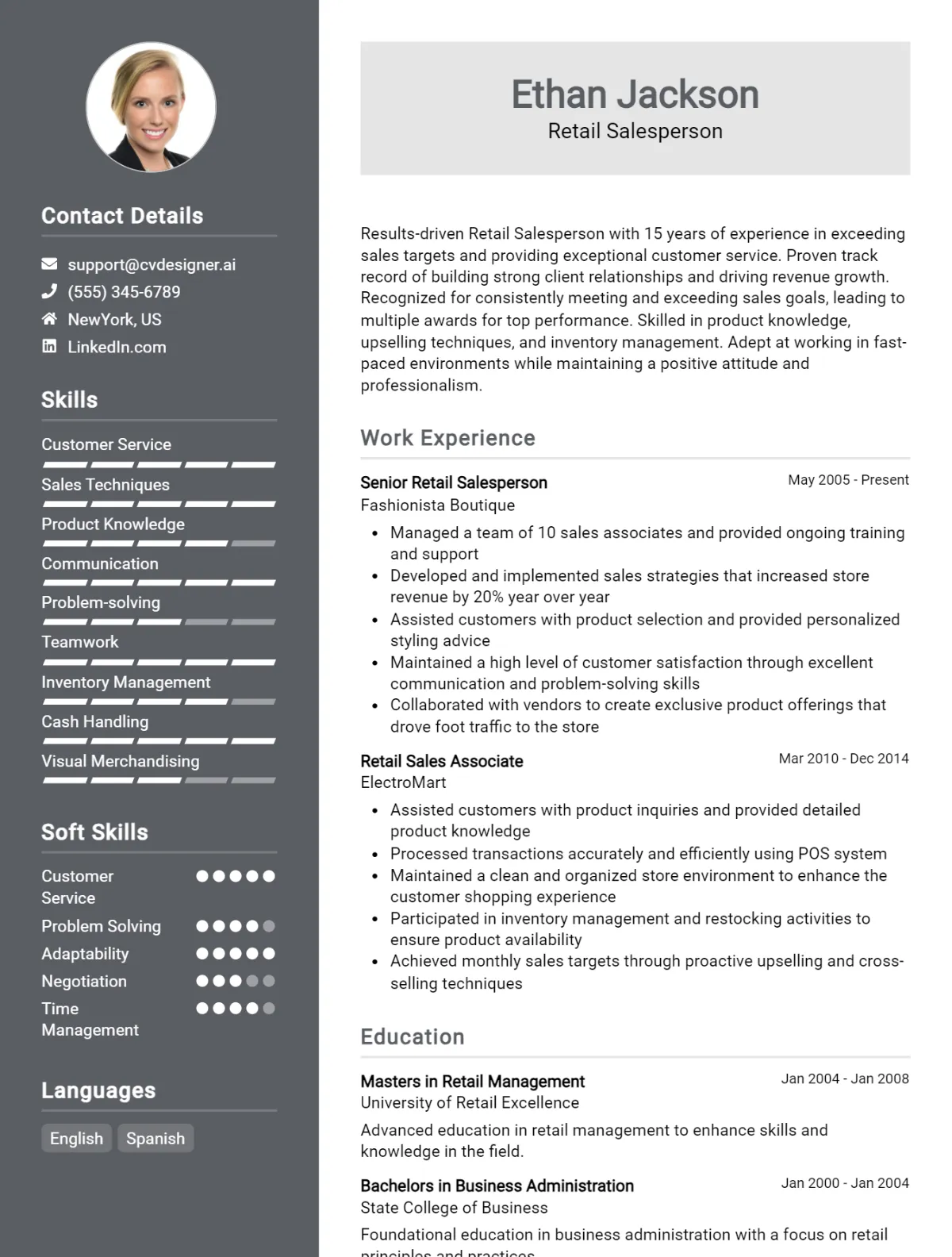 Retail Salesperson CV Example For 2026: How to Craft a Winning CV Preview