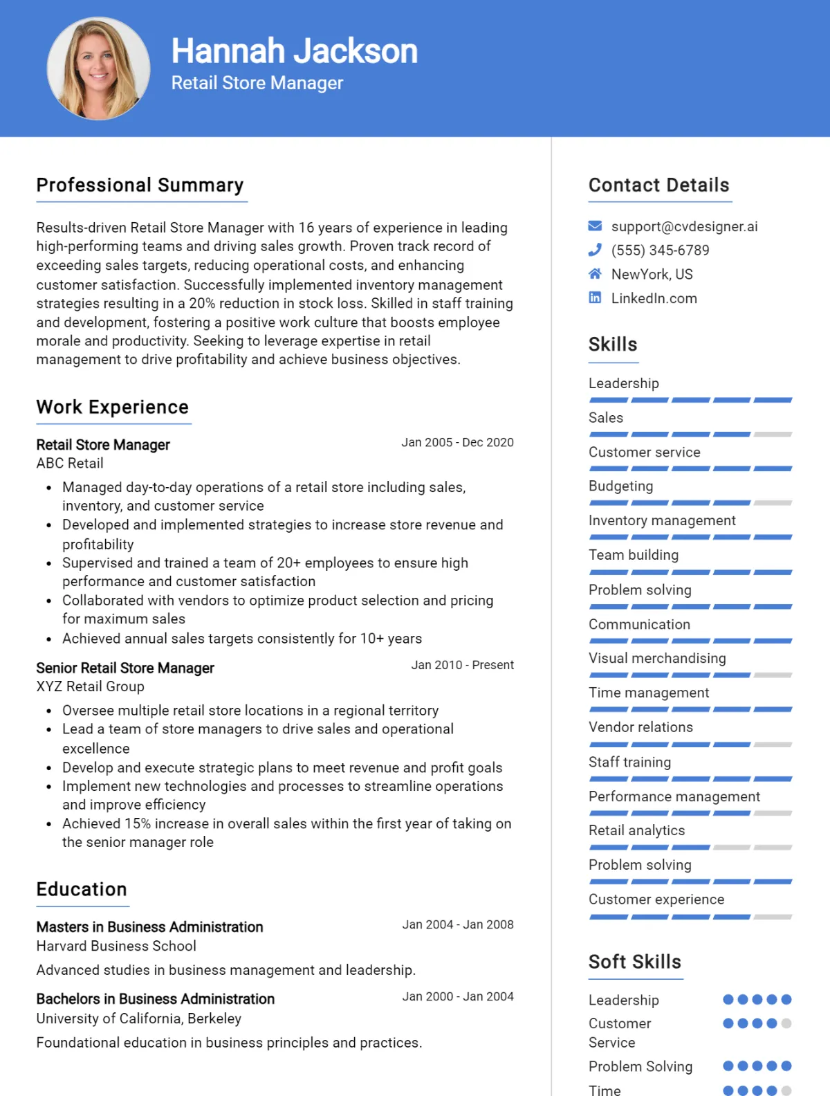 Retail Store Manager CV Example For 2026: Professional CV Templates Preview