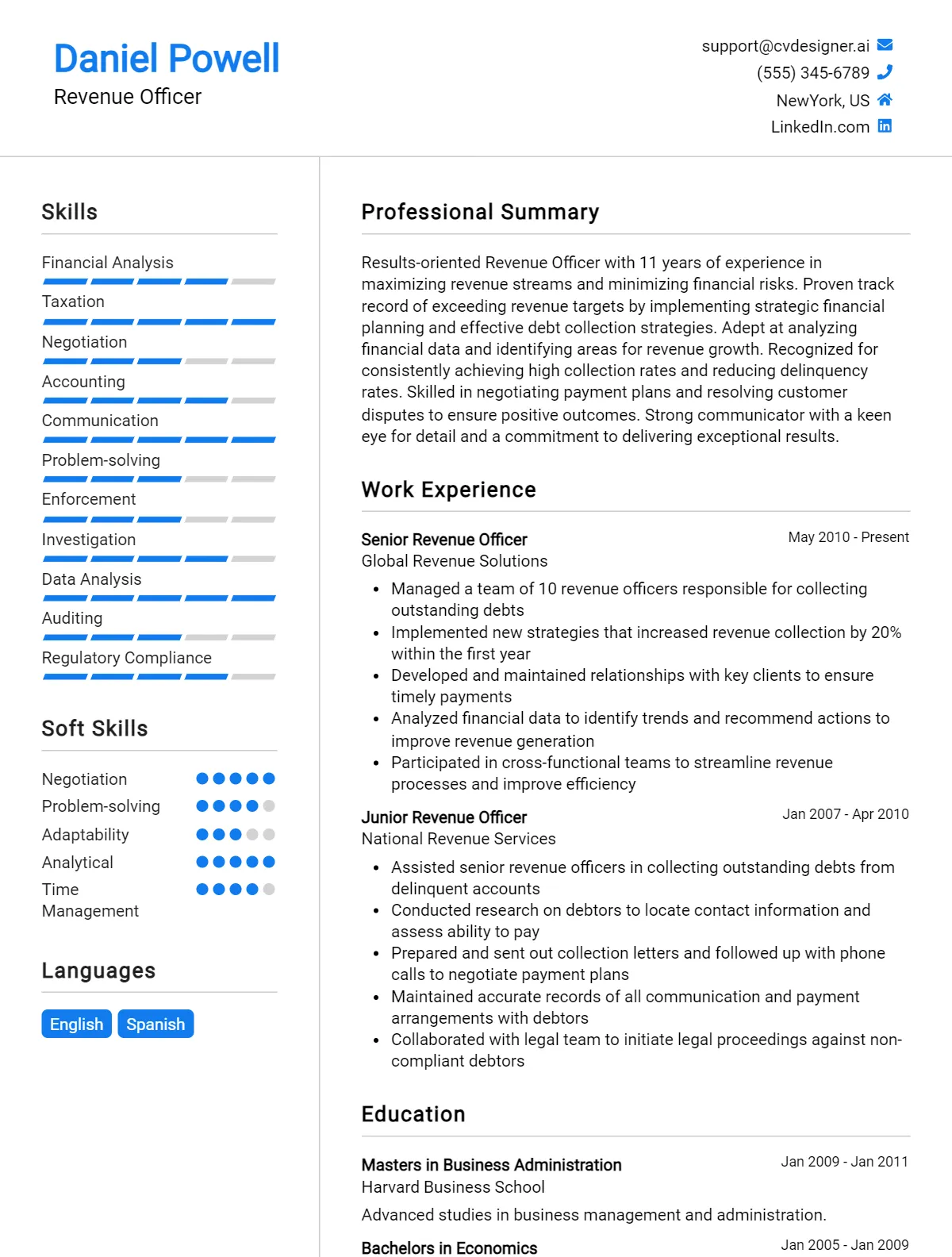 Revenue Officer CV Example For 2026: Best Formatting Tips Preview