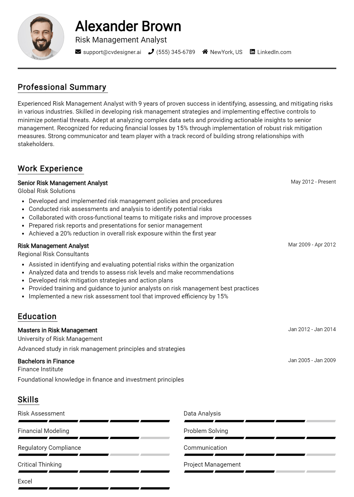 Risk Management Analyst Resume Example for 2026: Professional CV Templates Preview