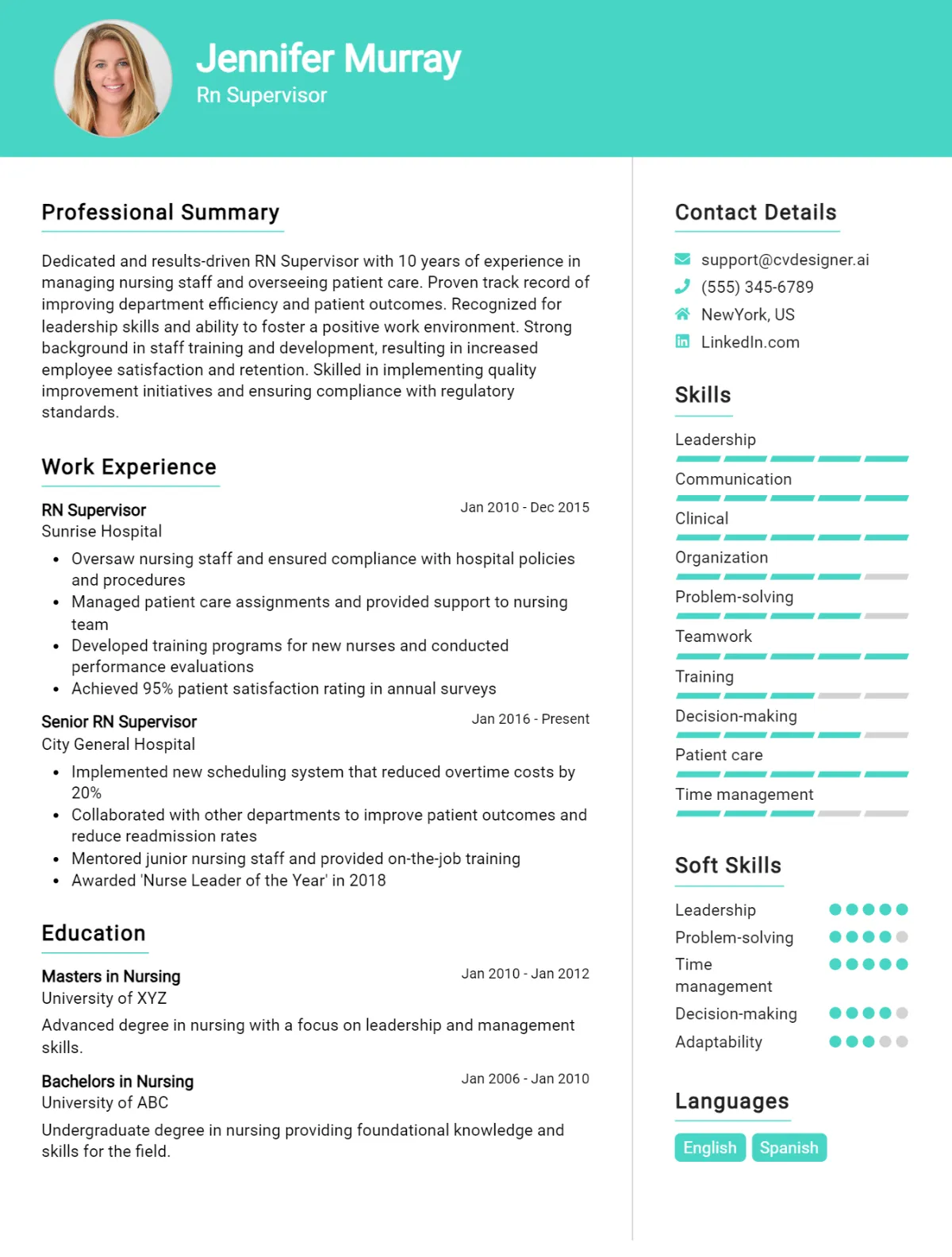 RN Supervisor CV Example For 2026: Best Formatting Tips Preview