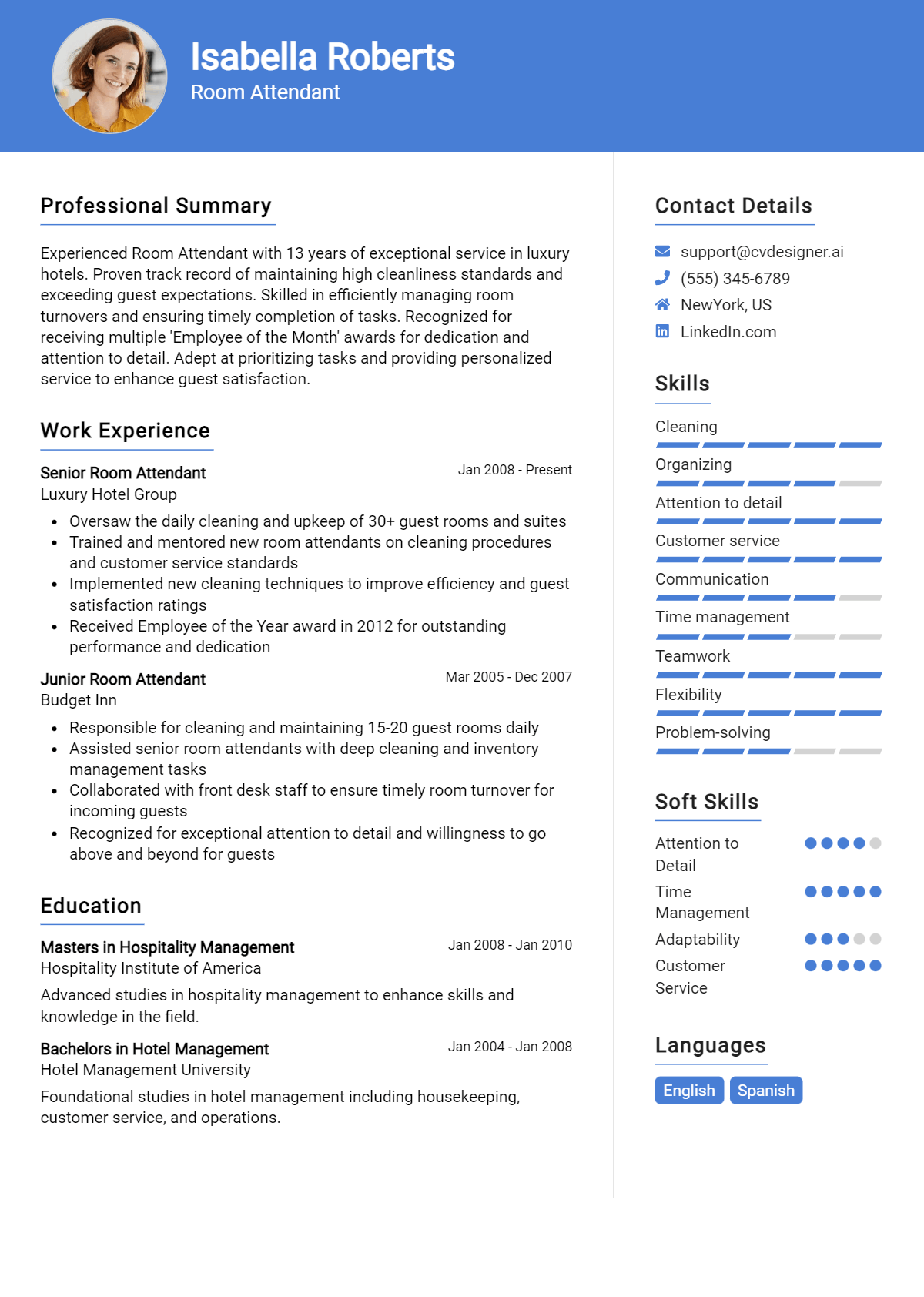 Room Attendant Resume Example for 2026: Resume Guide Preview