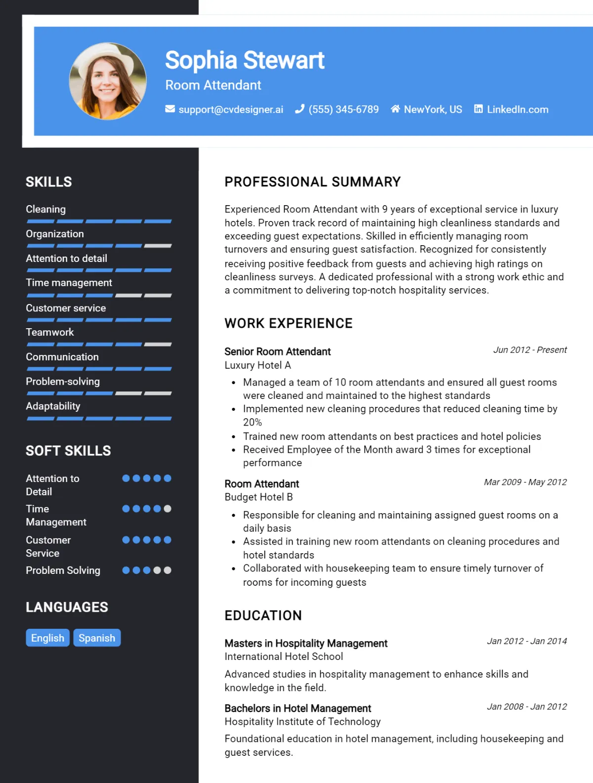 Room Attendant CV Example For 2026: Top CV Skills Preview