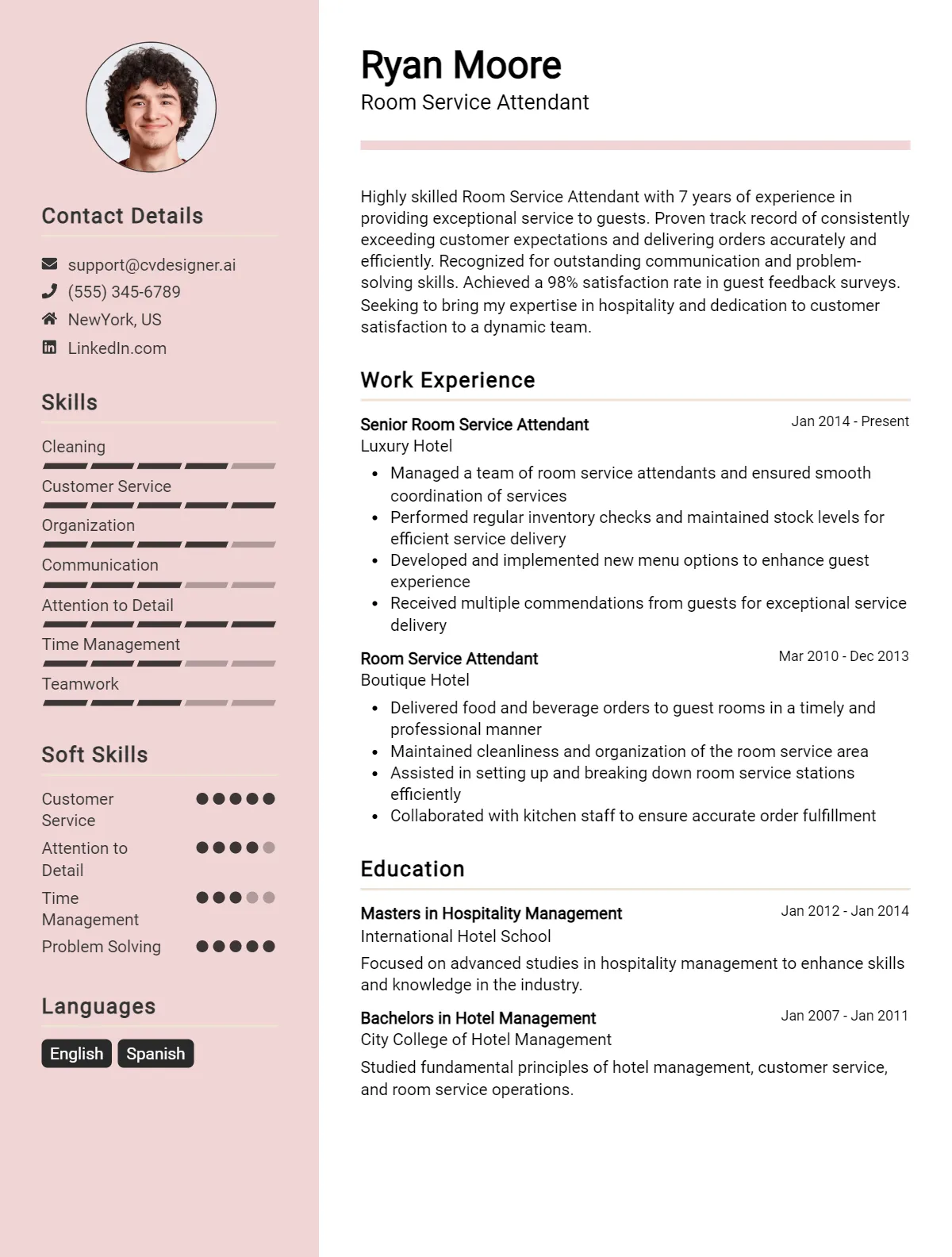 Room Service Attendant CV Example For 2026: Samples & Best Practices Preview