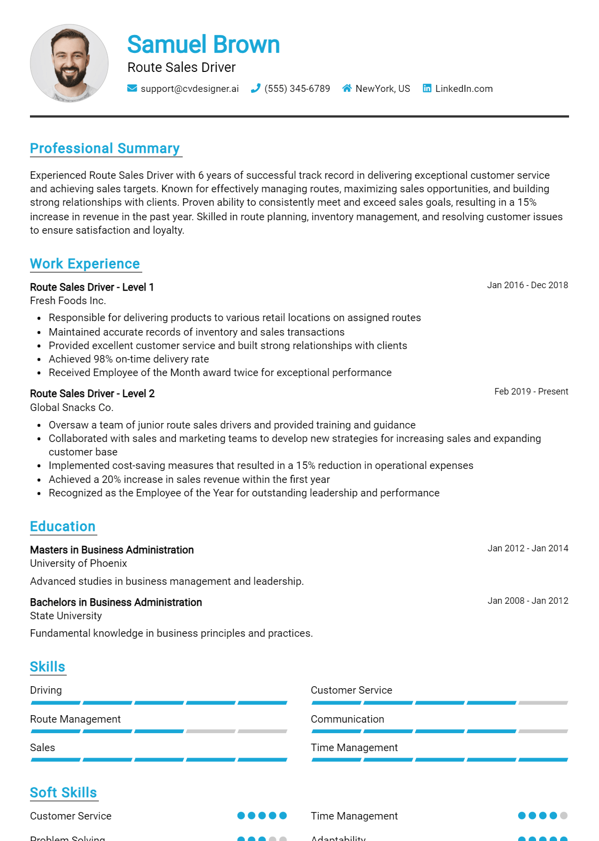 22 Route Sales Driver Resume Examples for 2026: Professional CV Templates Preview