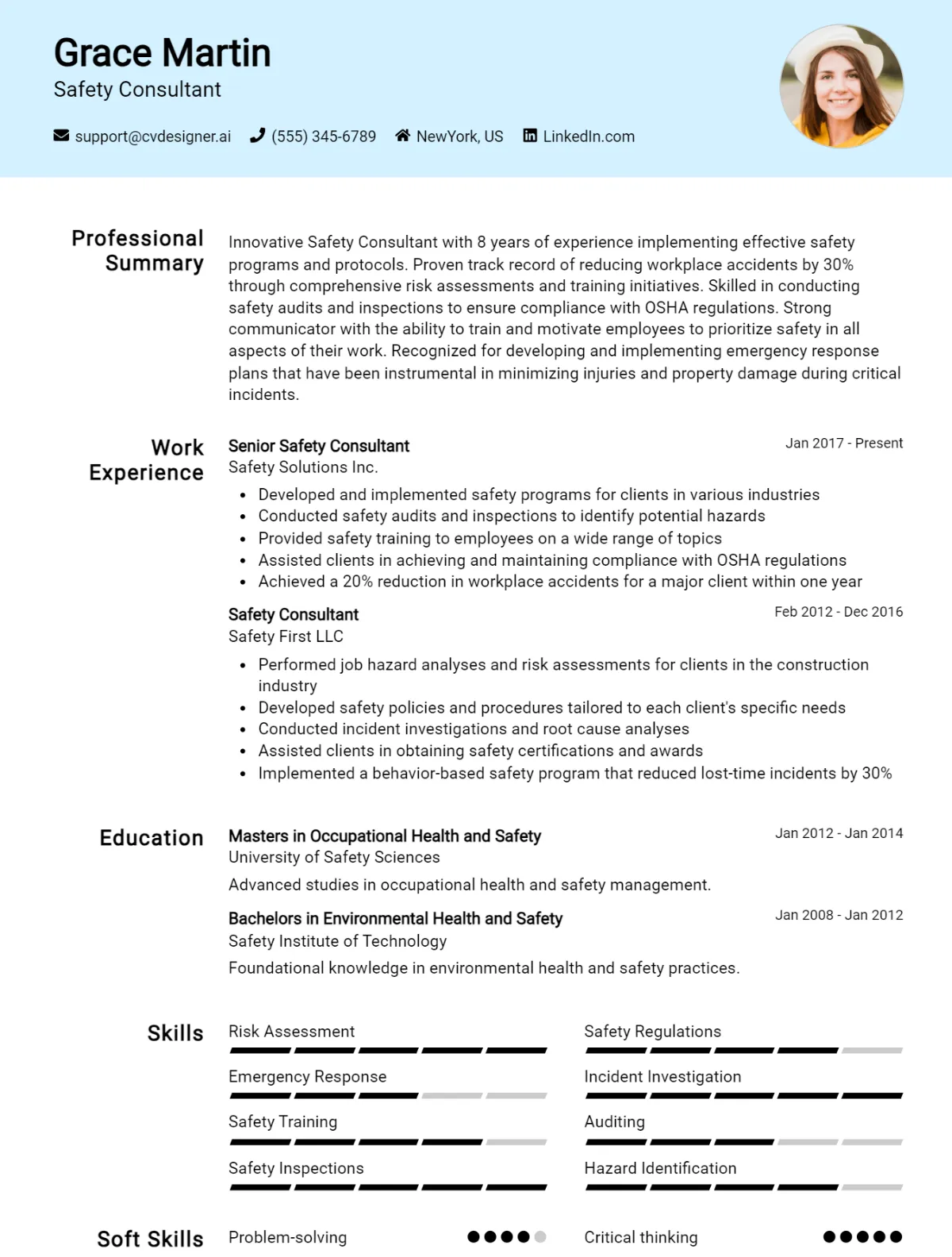 Safety Consultant CV Example For 2026: Examples & Free Templates Preview
