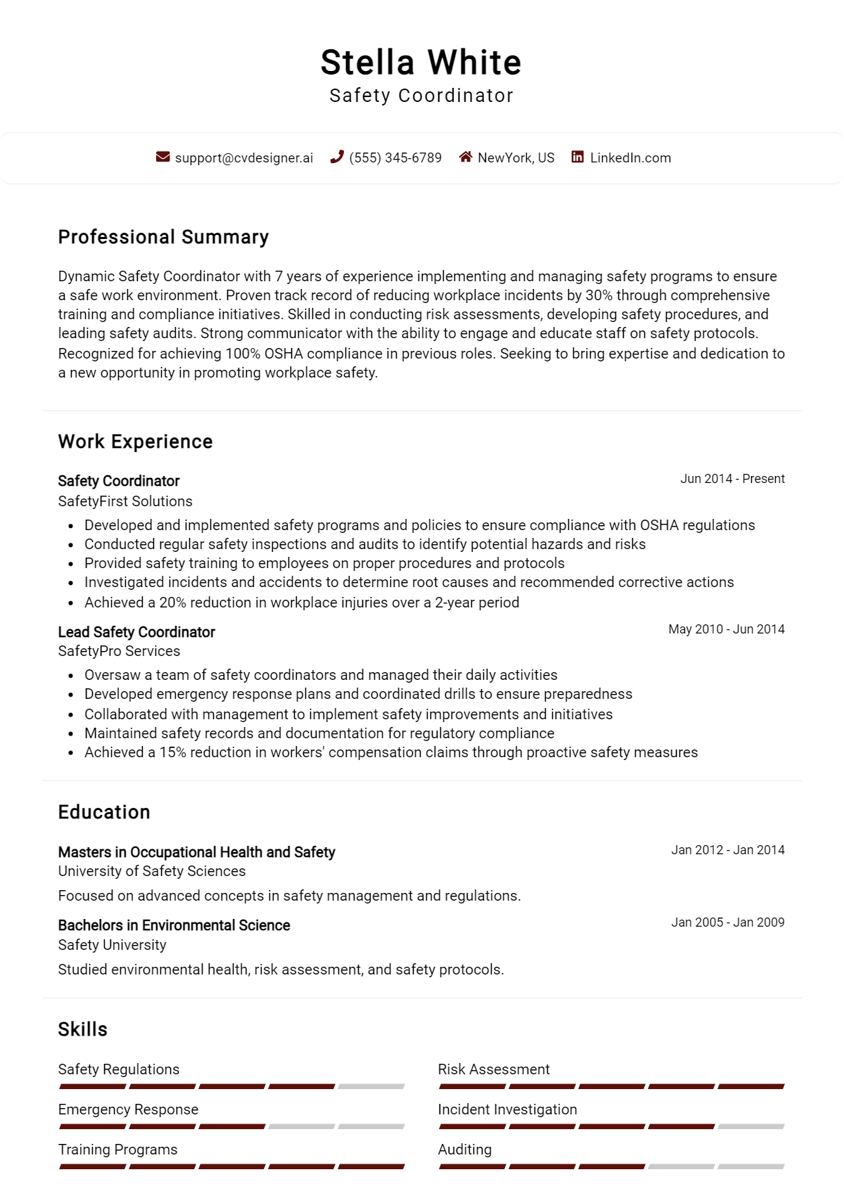 Safety Coordinator Resume Example for 2026: Samples & Best Practices Preview