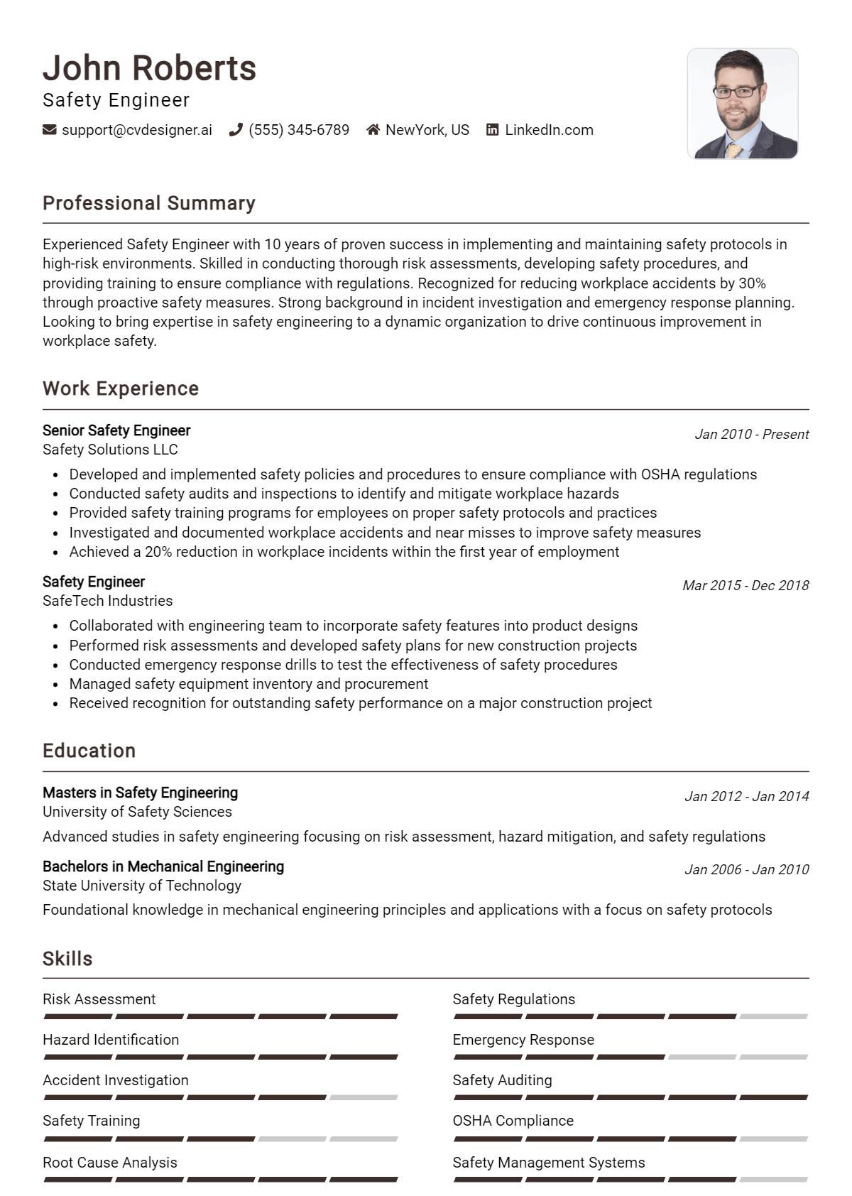 Safety Engineer Resume Example for 2026: Tips & Templates Preview