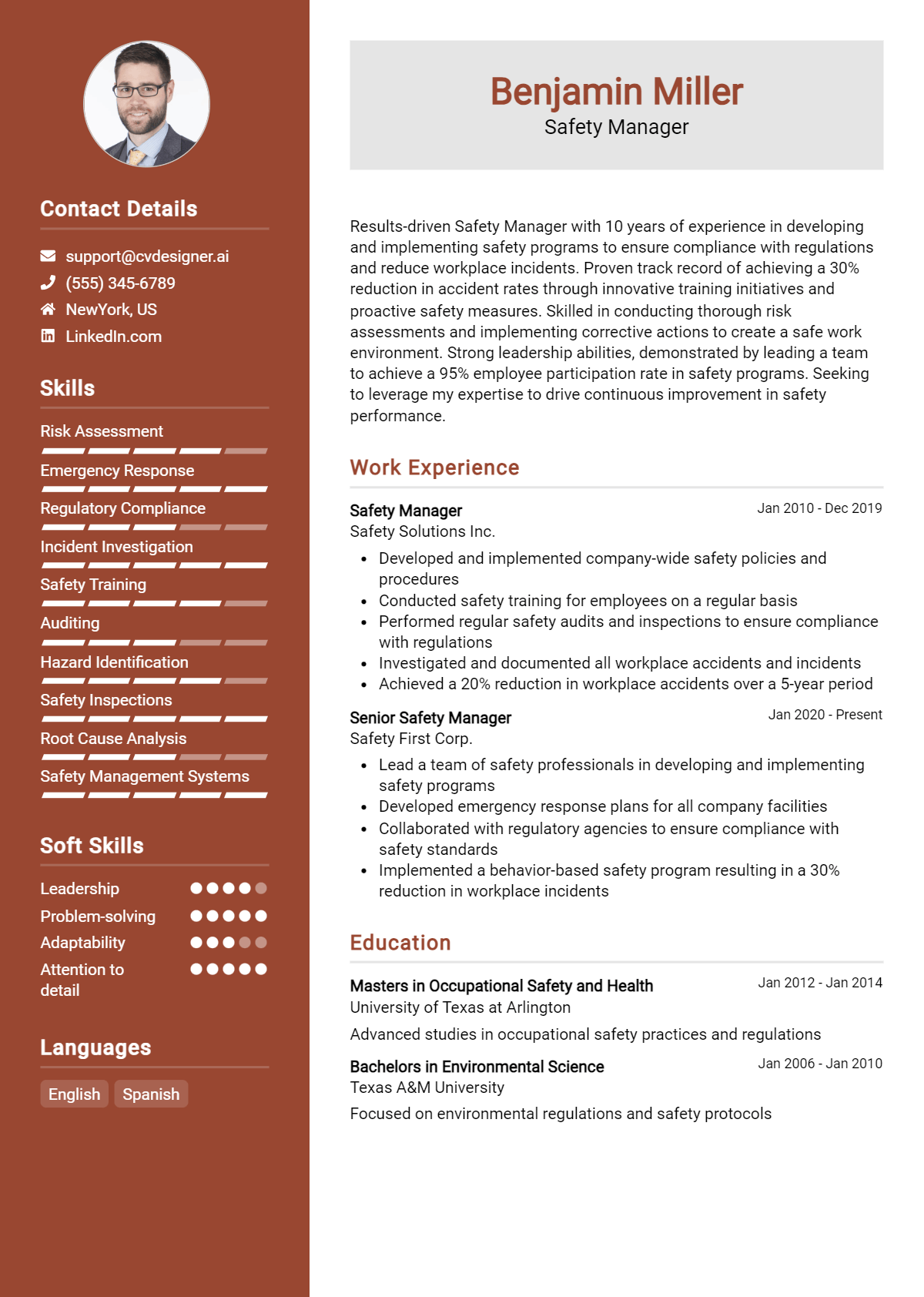 Safety Manager Resume Example for 2026: Top CV Skills Preview