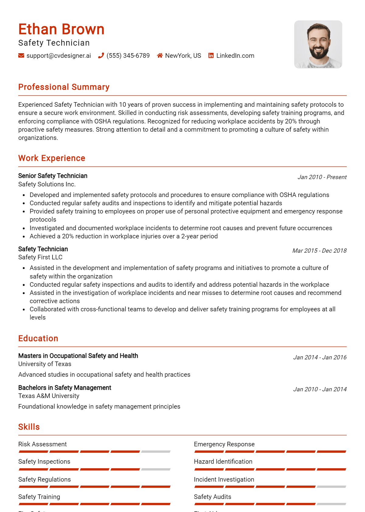 Safety Technician Resume Example for 2026: Free Examples Preview