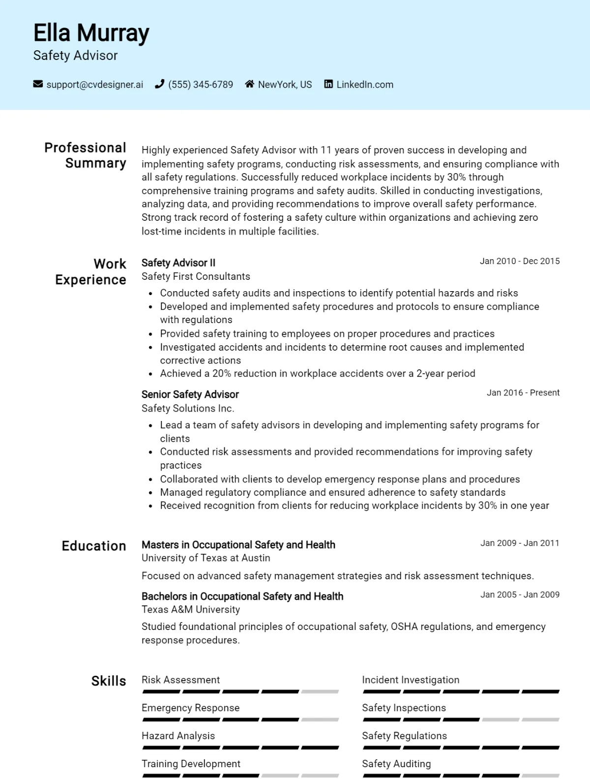 Safety Advisor CV Example For 2026: Tips to Stand Out Preview
