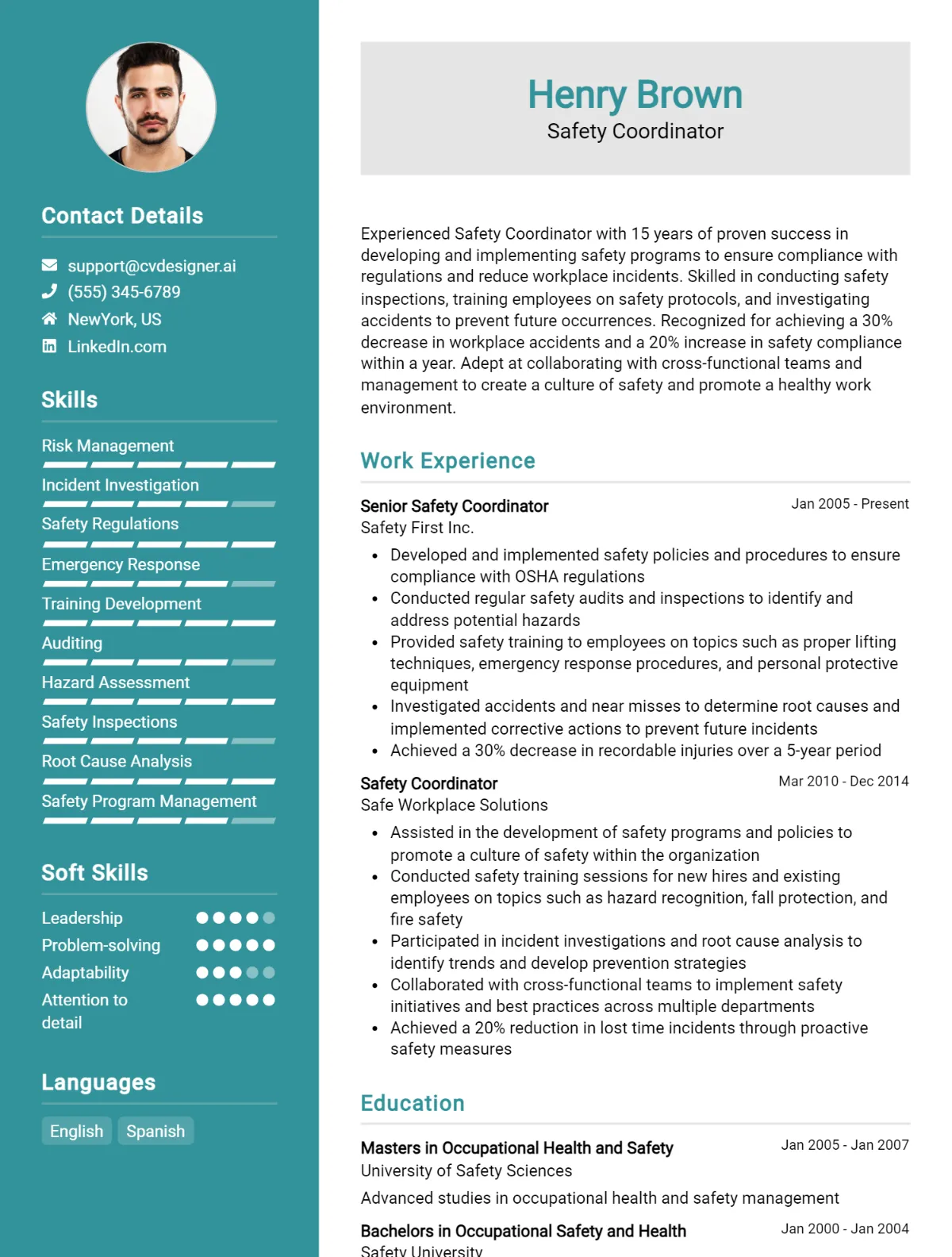 Safety Coordinator CV Example For 2026: Free Downloadable Templates Preview
