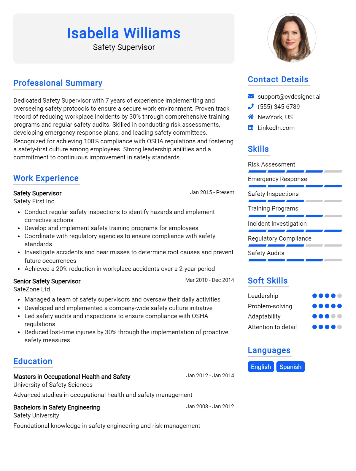 Safety Supervisor CV Example For 2026: Free Downloadable Templates Preview