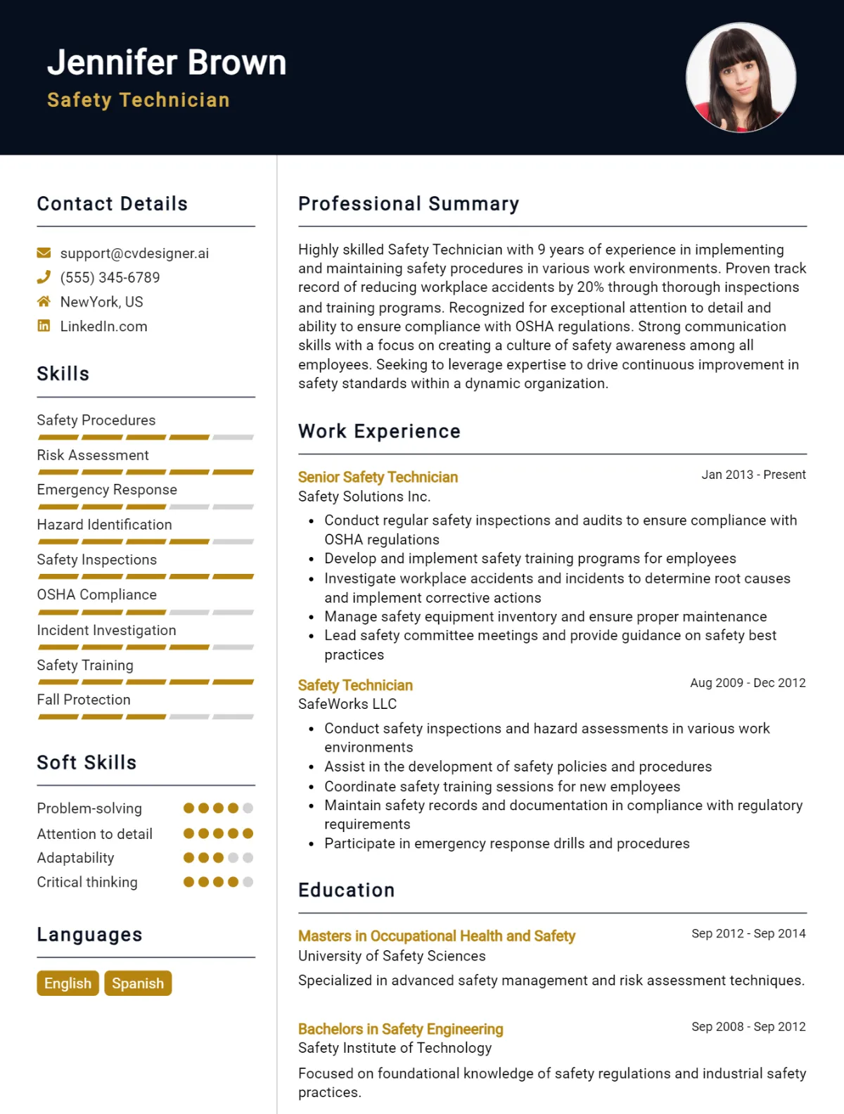 Safety Technician CV Example For 2026: Samples & Best Practices Preview
