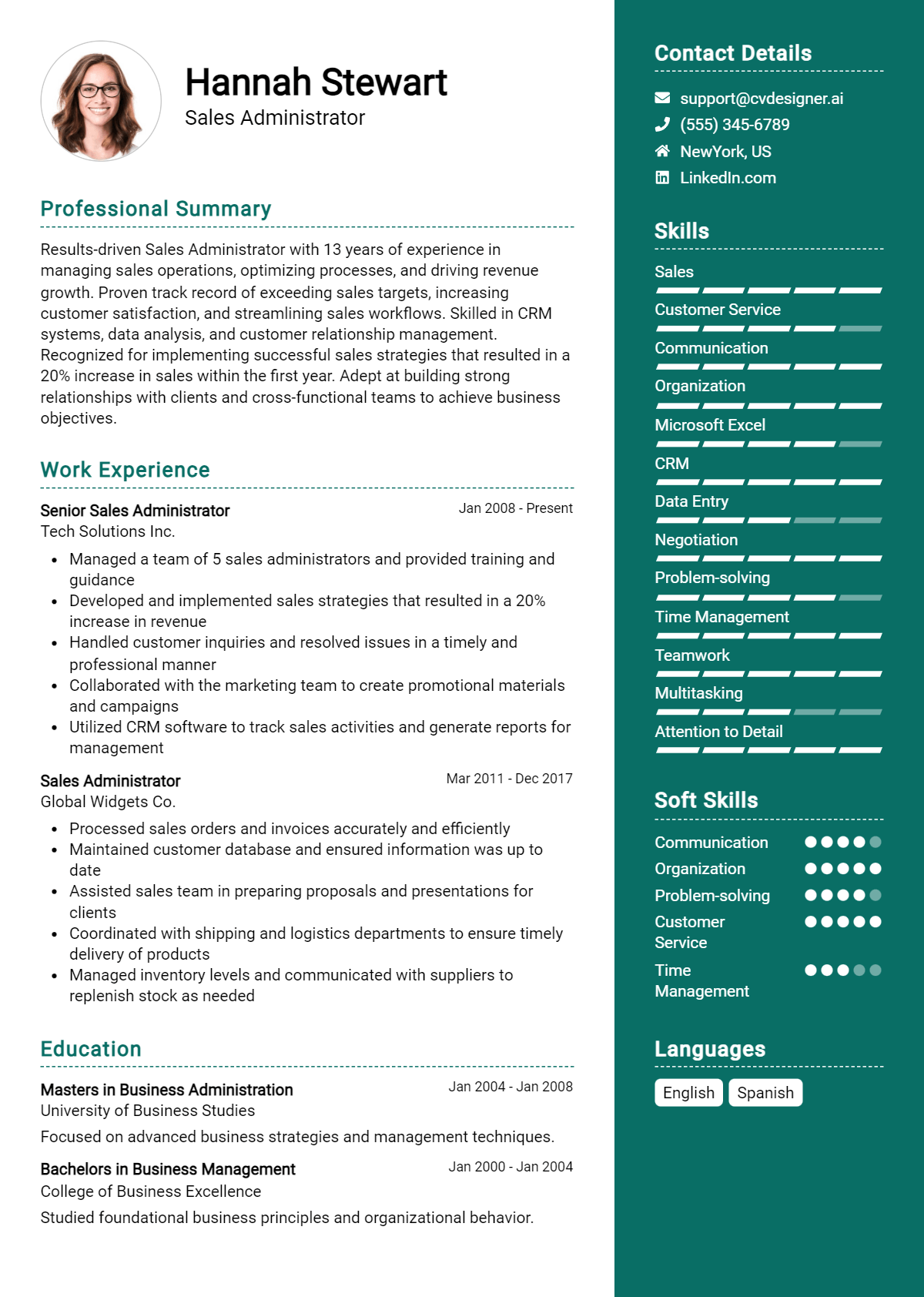 Sales Administrator Resume Example for 2026: Free Samples Preview