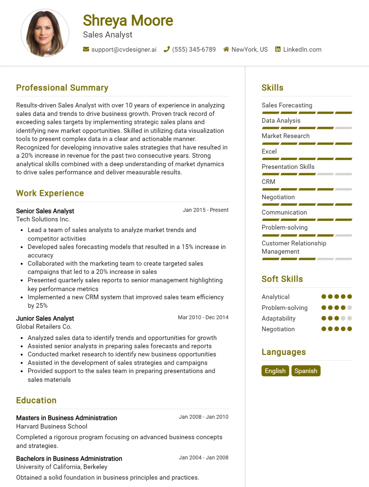 Sales Analyst CV Example For 2026: Best Writing Guide Preview