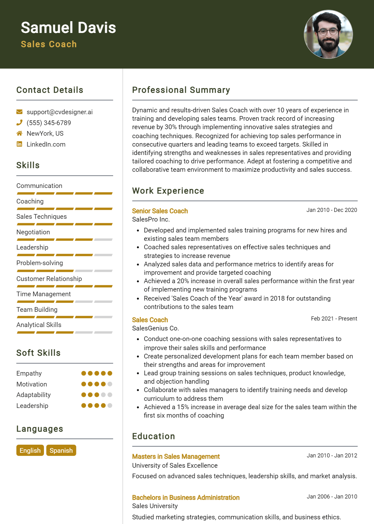 Sales Coach Resume Example for 2026: Best Writing Guide Preview