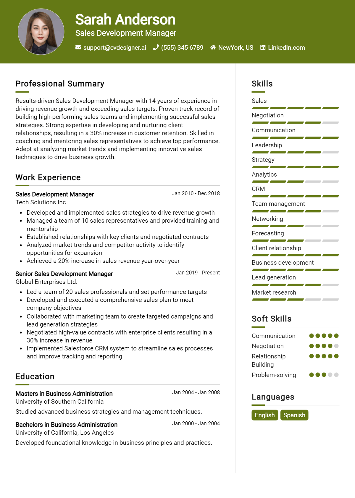 Sales Development Manager Resume Example for 2026: Writing Guide Preview