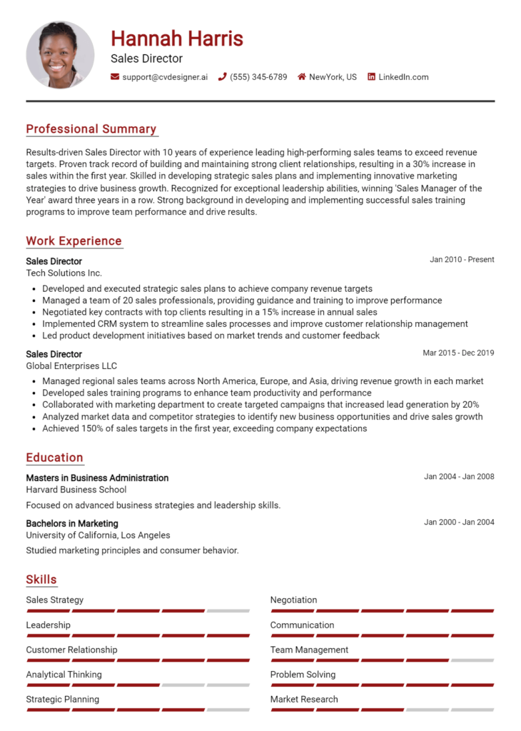 Sales Director Resume Example
